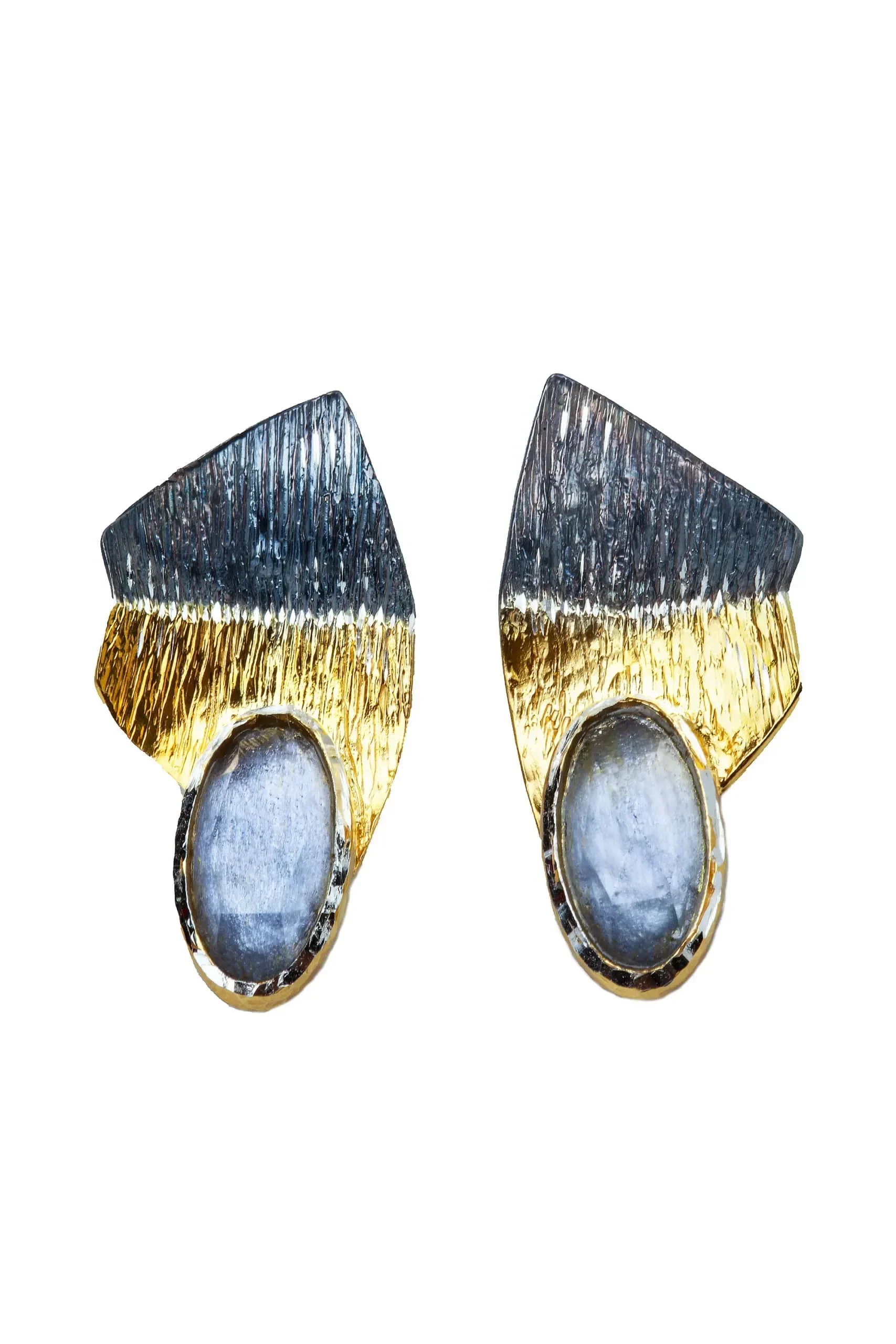 Handmade Jewellery | Silver gold and black plated earrings with blue crystals main