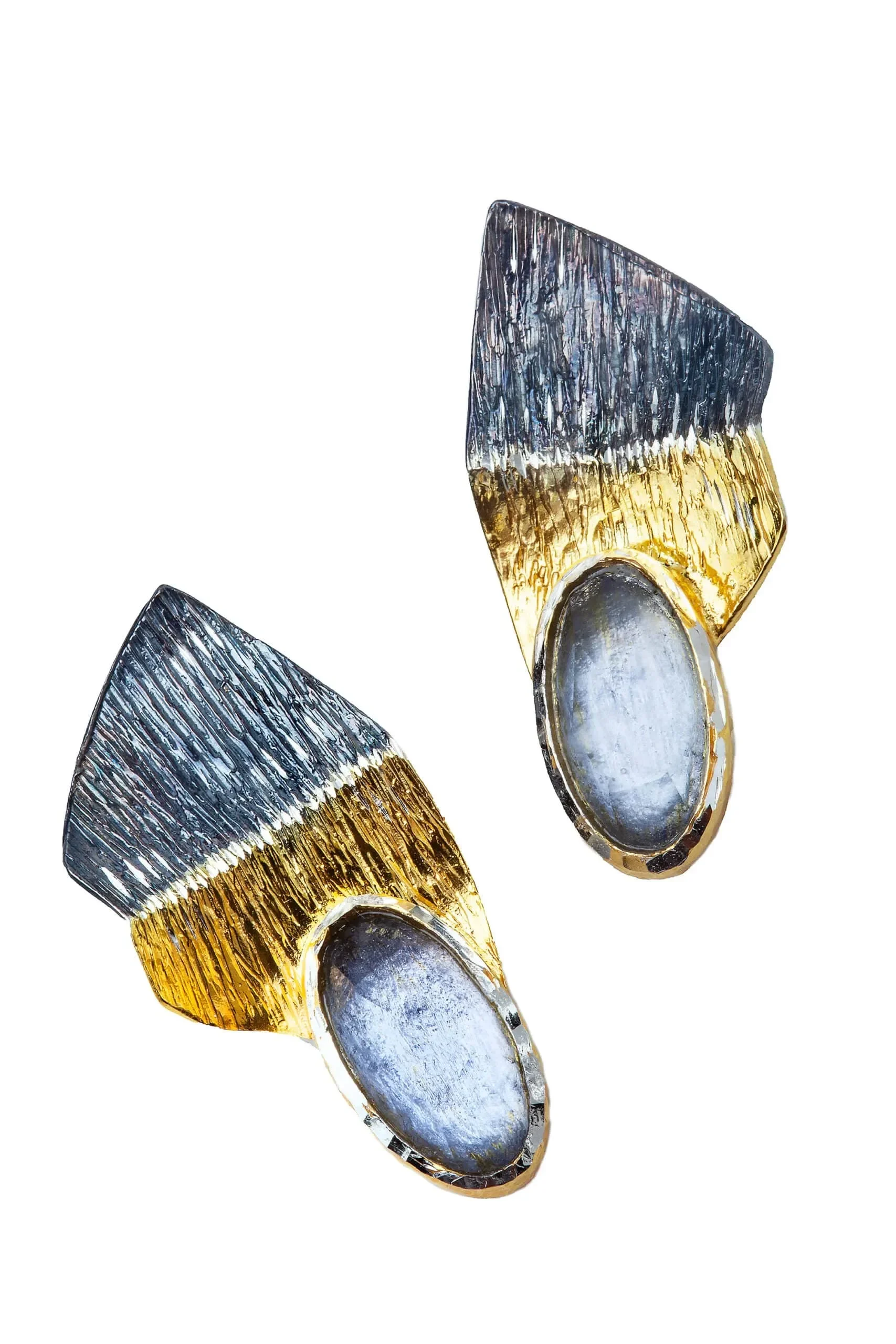 Handmade Jewellery | Silver gold and black plated earrings with blue crystals gallery 2