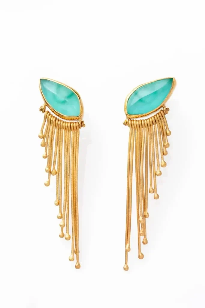 Handmade Jewellery | Aquaprase eye gold plated silver earrings main