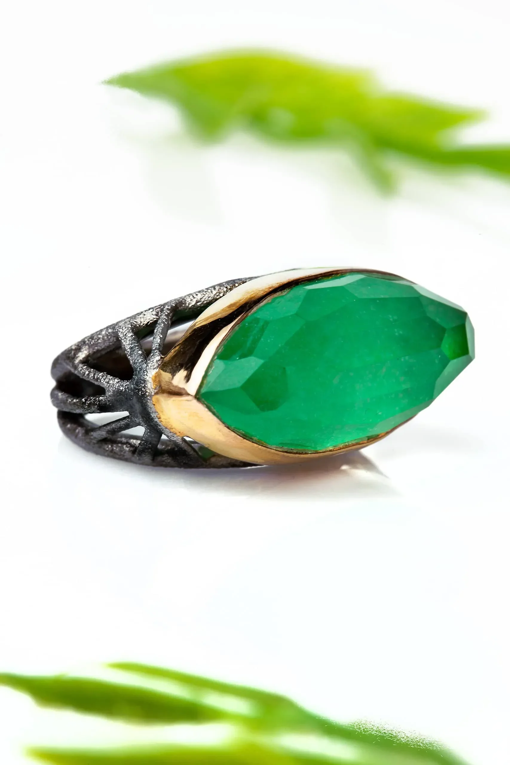 Handmade Jewellery | Jade gold and black rhodium plated silver ring gallery 2