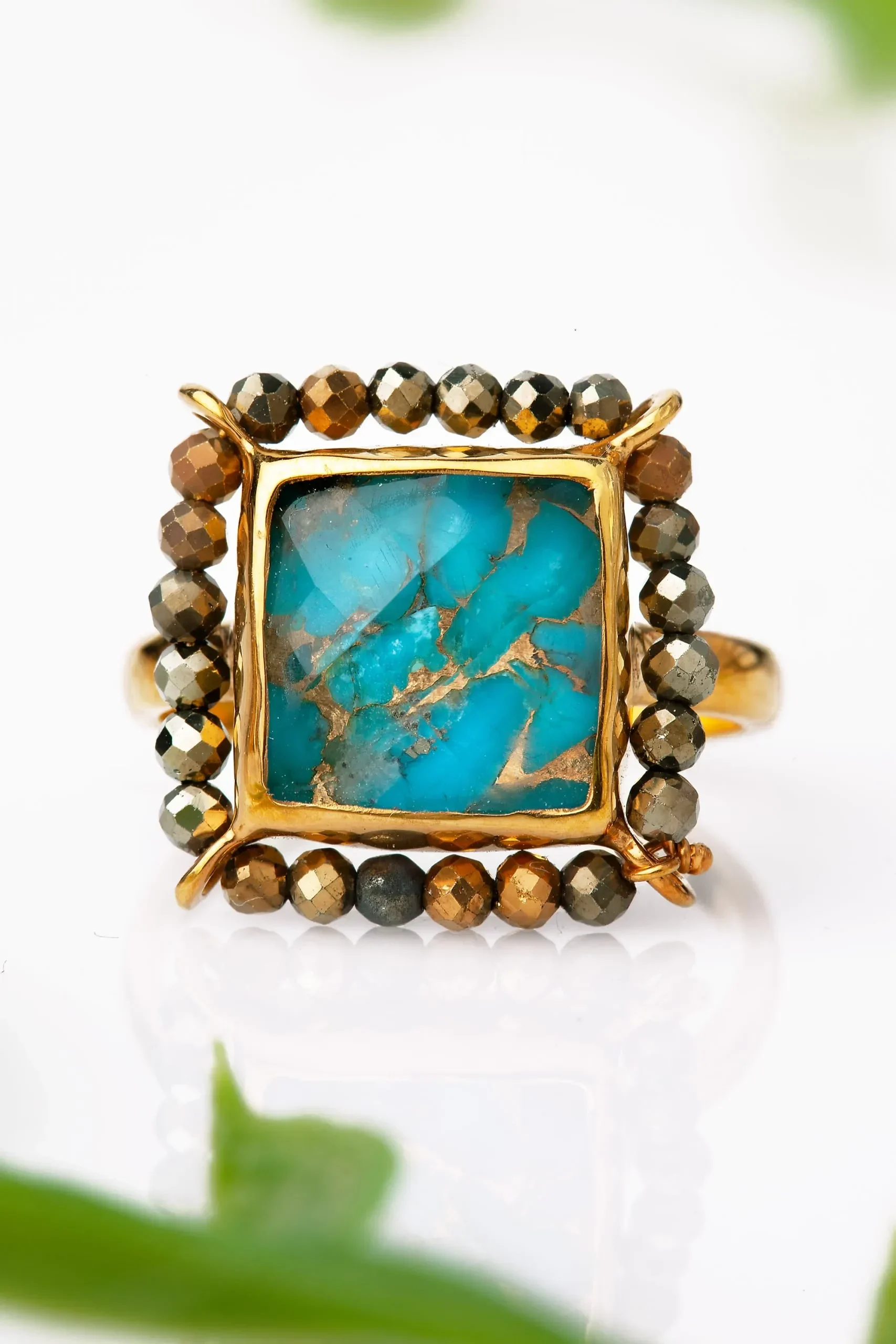 Handmade Jewellery | Turquoise gold plated silver ring gallery 3