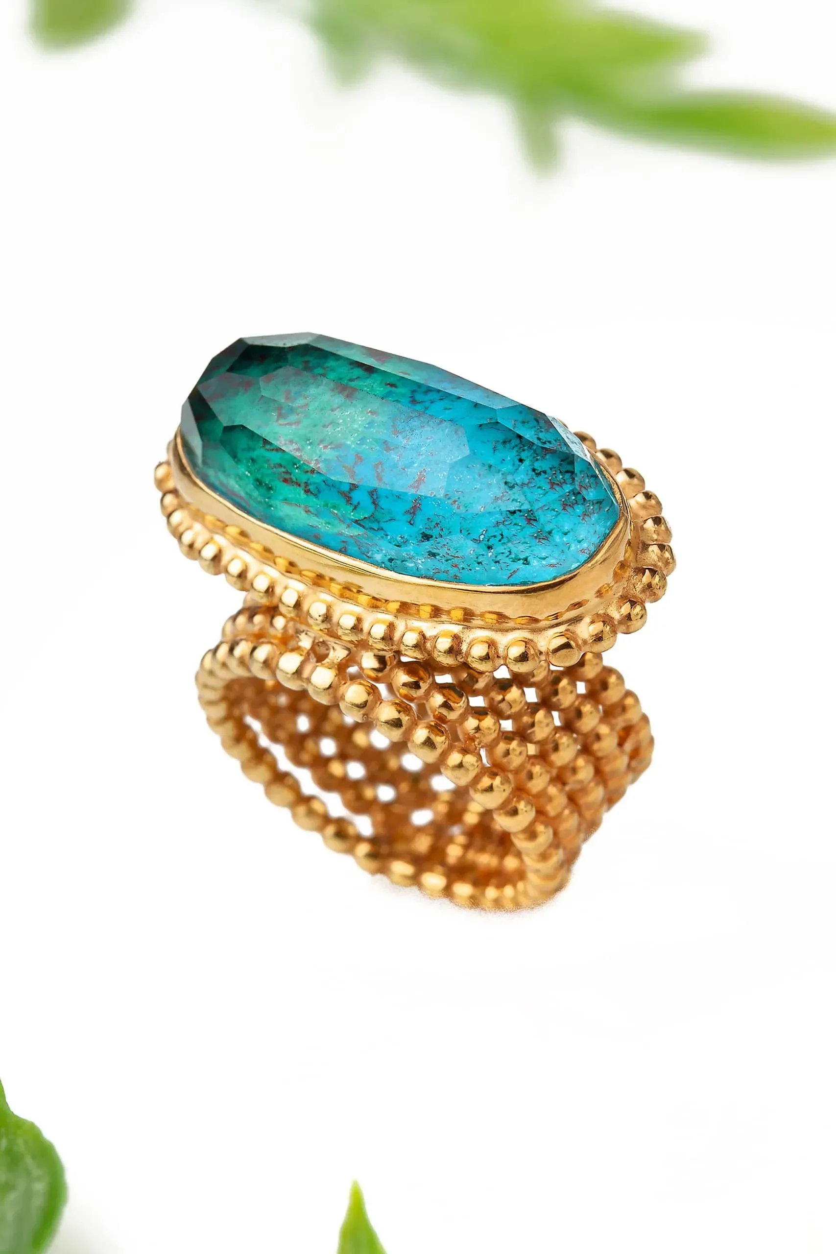 Handmade Jewellery | Crysocolla gold plated silver ring gallery 2