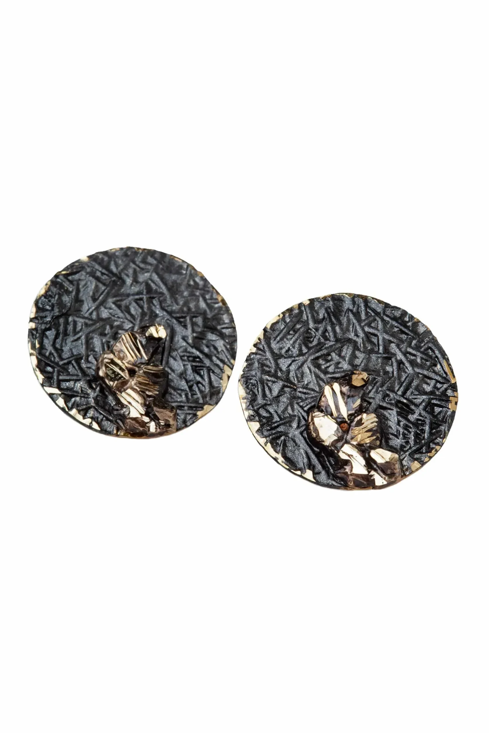 Handmade Jewellery | Round stud bronze earrings with black patina gallery 1