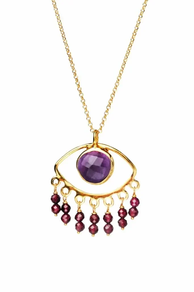 Handmade Jewellery | Eye gold plated silver pendant with amethyst main