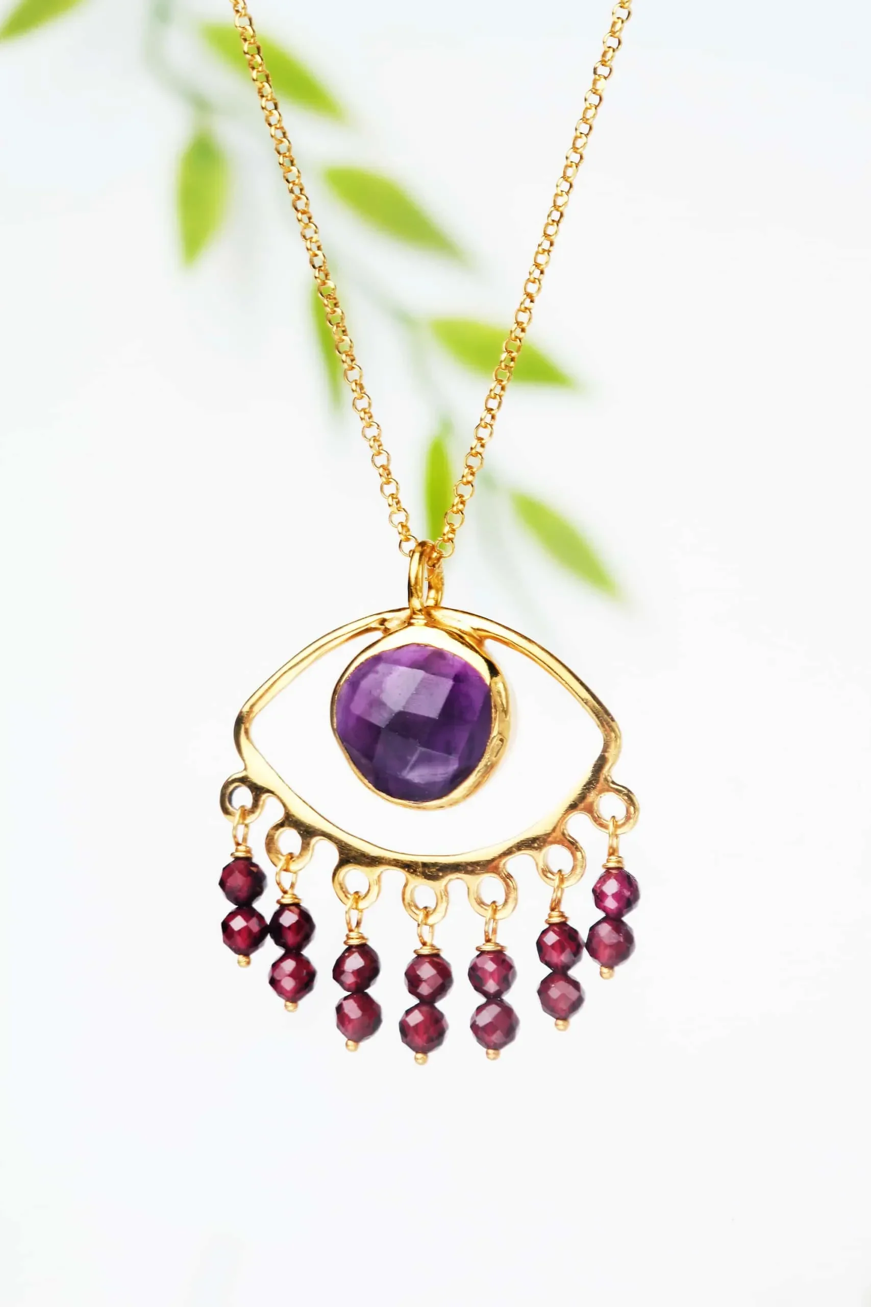 Handmade Jewellery | Eye gold plated silver pendant with amethyst gallery 1