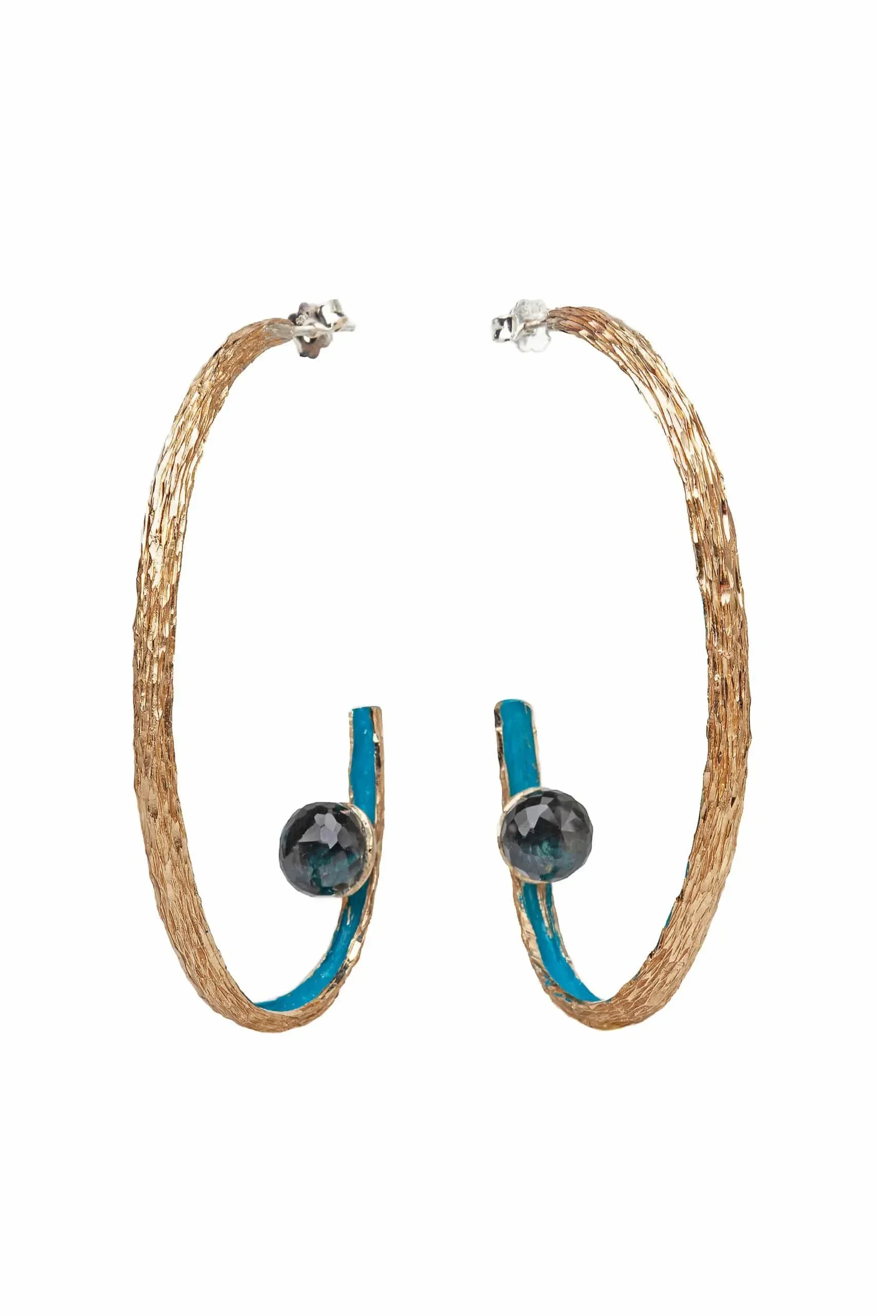 Handmade Jewellery | Unique oval bronze hoops with turquoise patina main