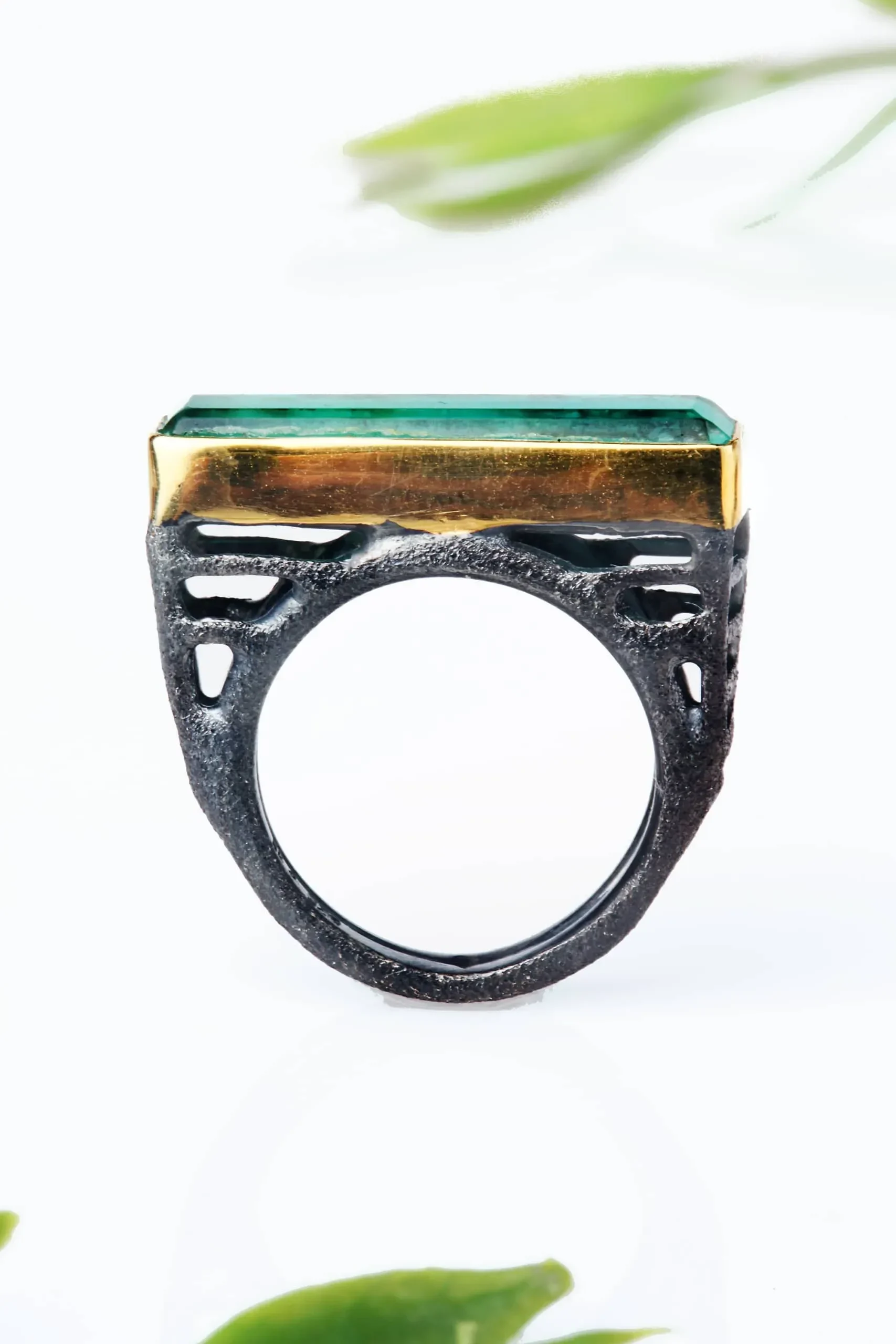 Handmade Jewellery | Aquaprase gold and black rhodium plated silver ring gallery 3