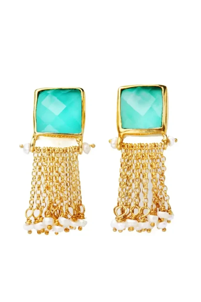 Handmade Jewellery | Aquaprase gold plated silver earrings main