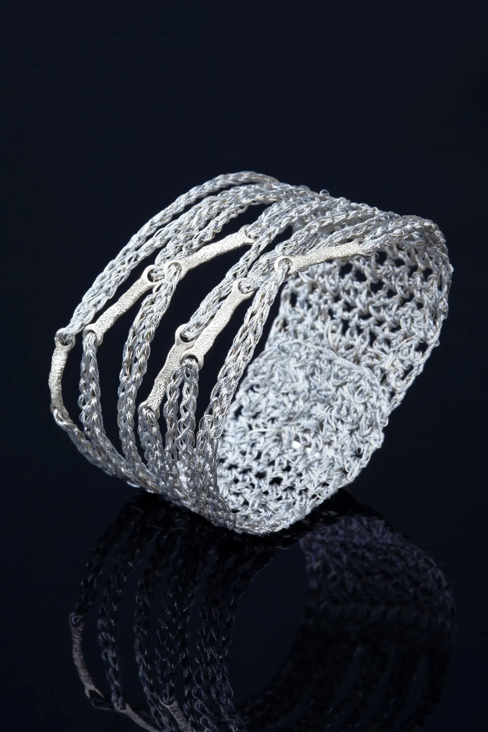 Handmade Jewellery | Crochet knit silver bracelet gallery 1