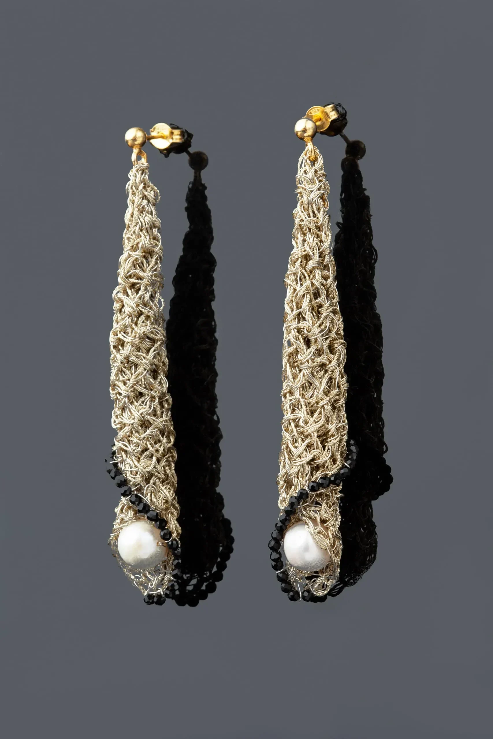 Handmade Jewellery | Crochet knit silver earrings with and pearls gallery 1