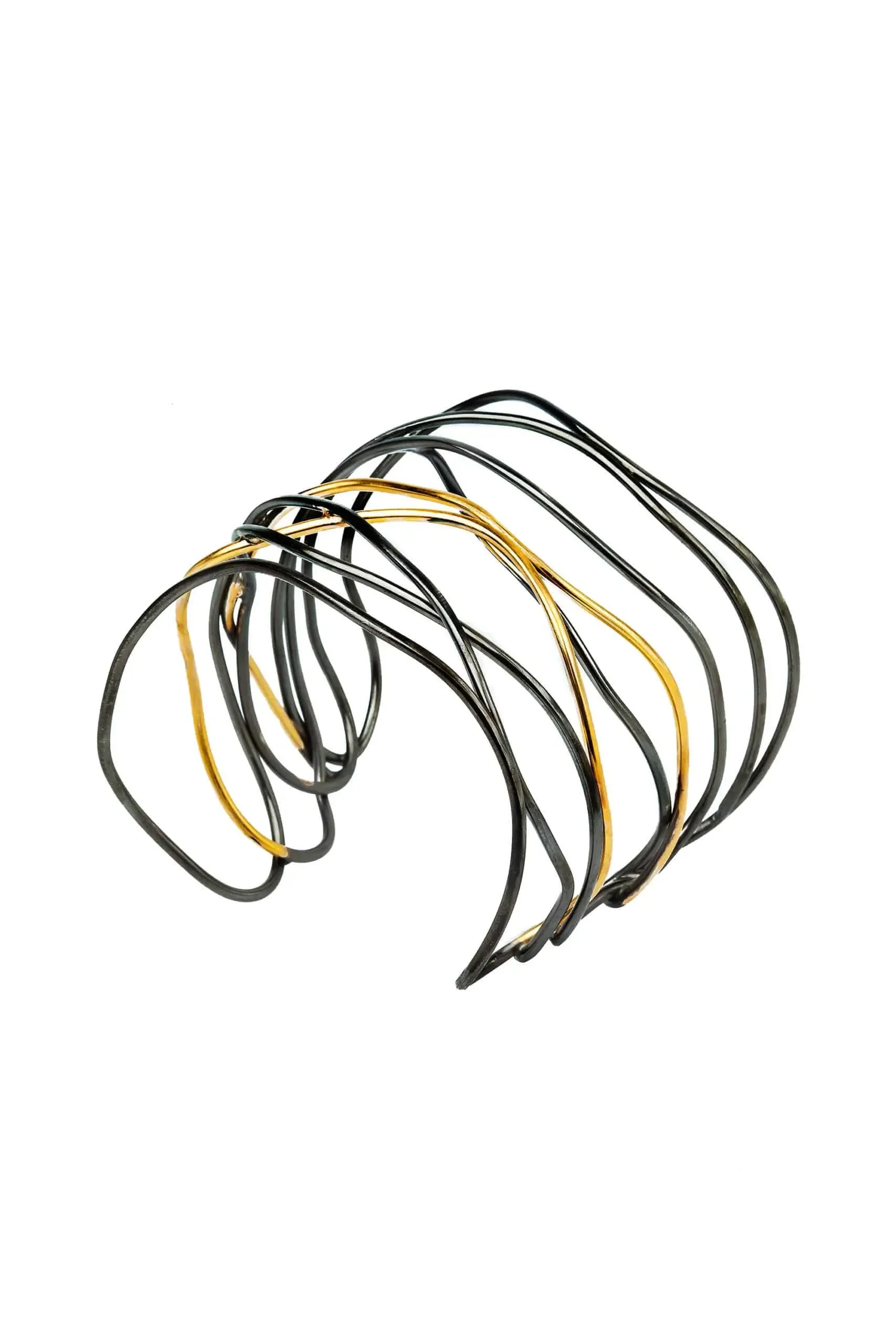 Handmade Jewellery | Waves bronze bracelet gold and black rhodium plated gallery 3