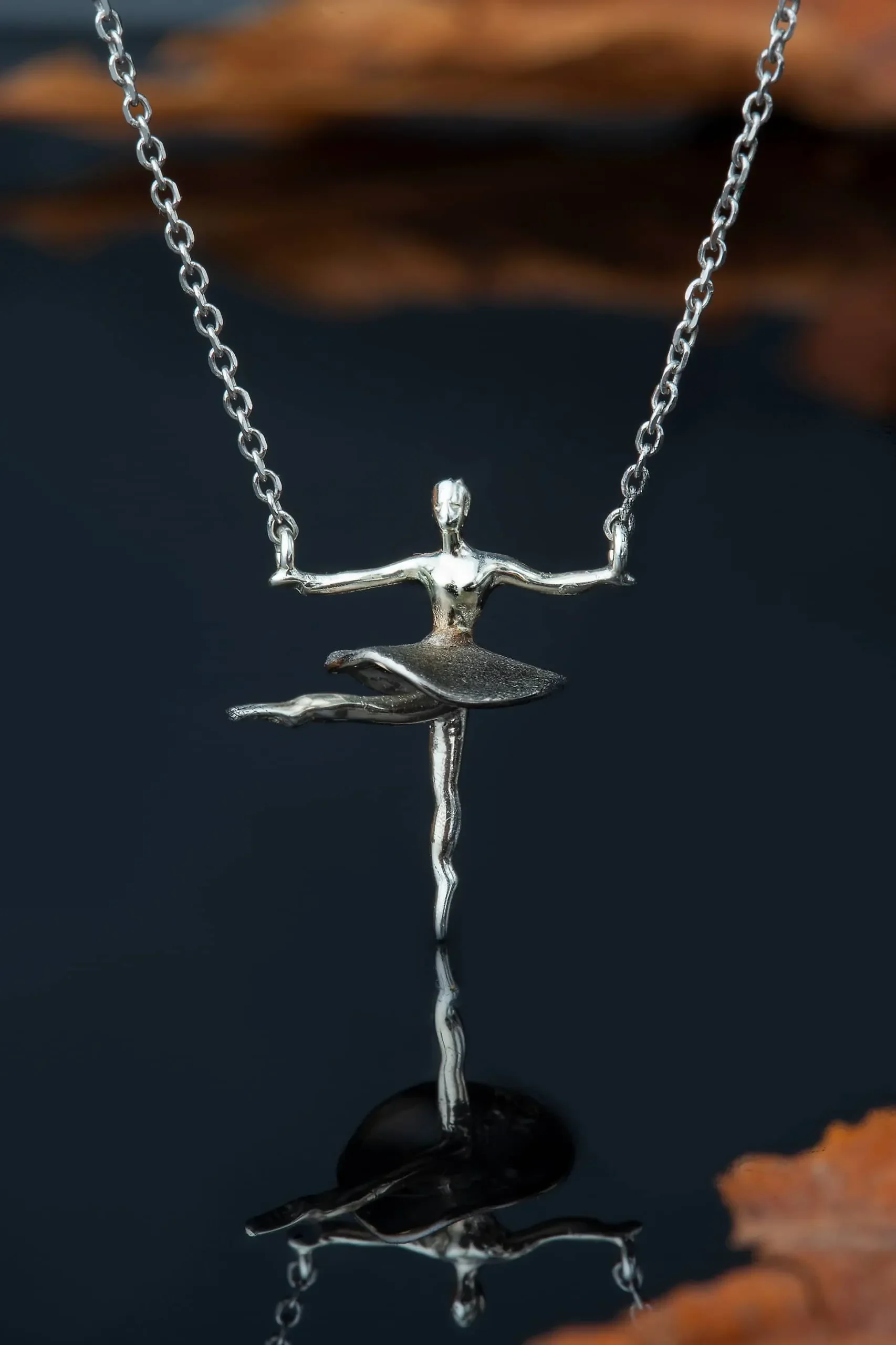 Handmade Jewellery | Ballet dancer silver necklace with black rhodium plated details gallery 2