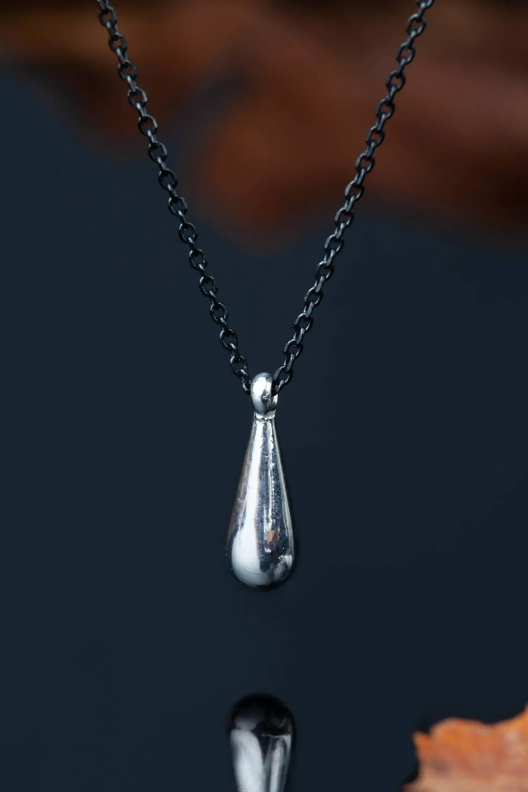 Handmade Jewellery | Drop rhodium plated silver pendant gallery 1