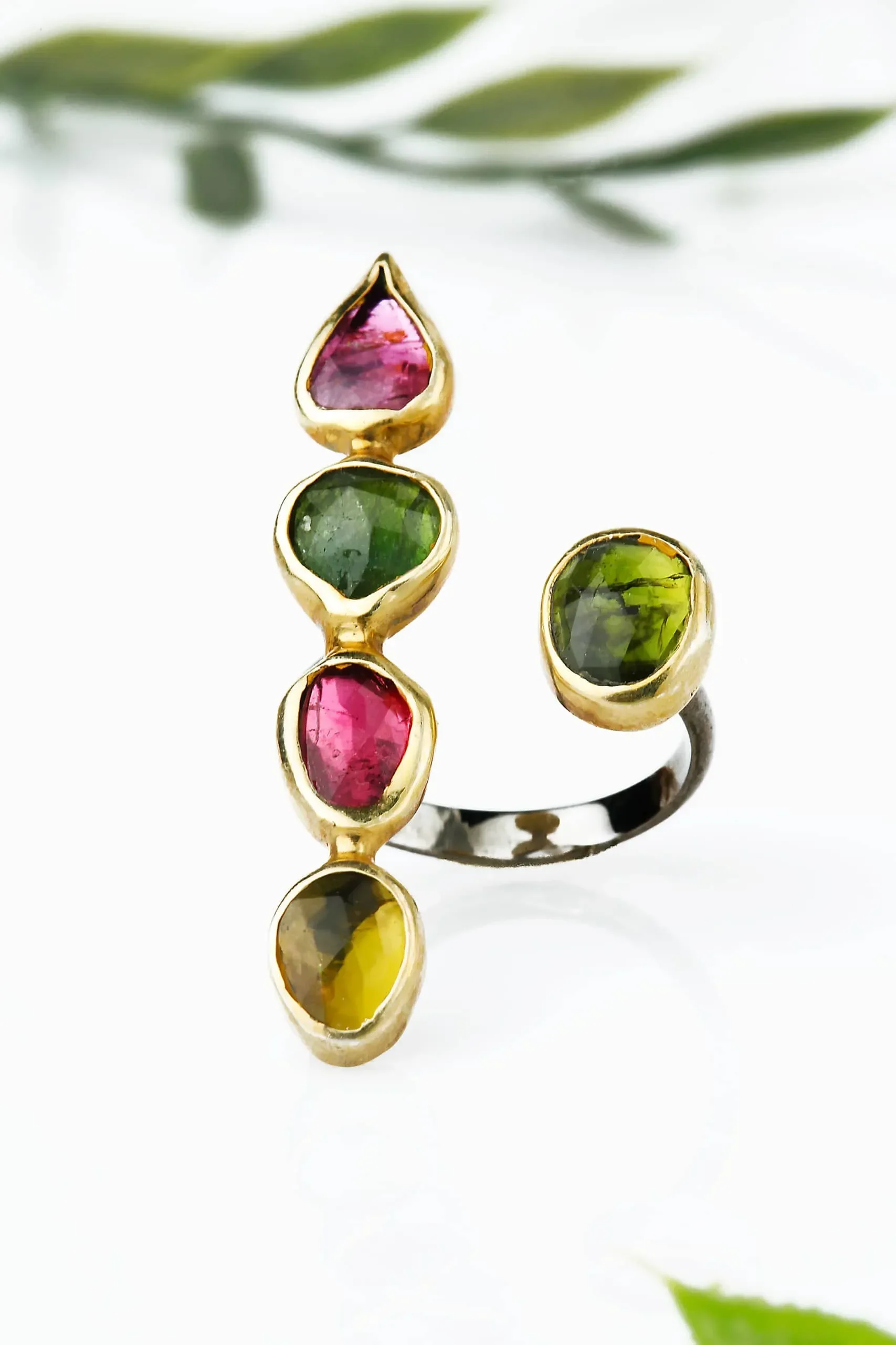 Handmade Jewellery | Tourmaline gold and black rhodium plated silver ring gallery 2