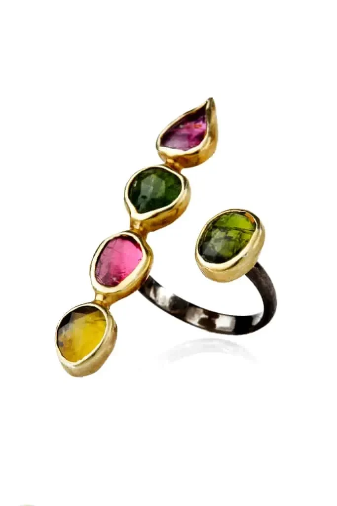 Handmade Jewellery | Tourmaline gold and black rhodium plated silver ring main