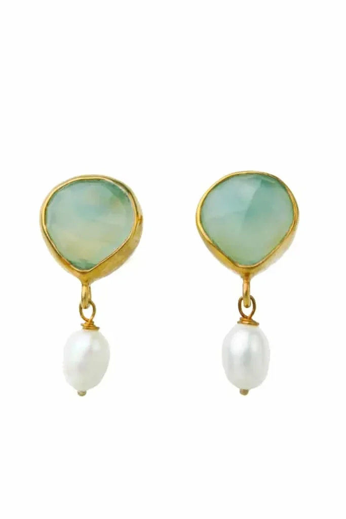 Handmade Jewellery | Chalcedony gold plated silver earrings main