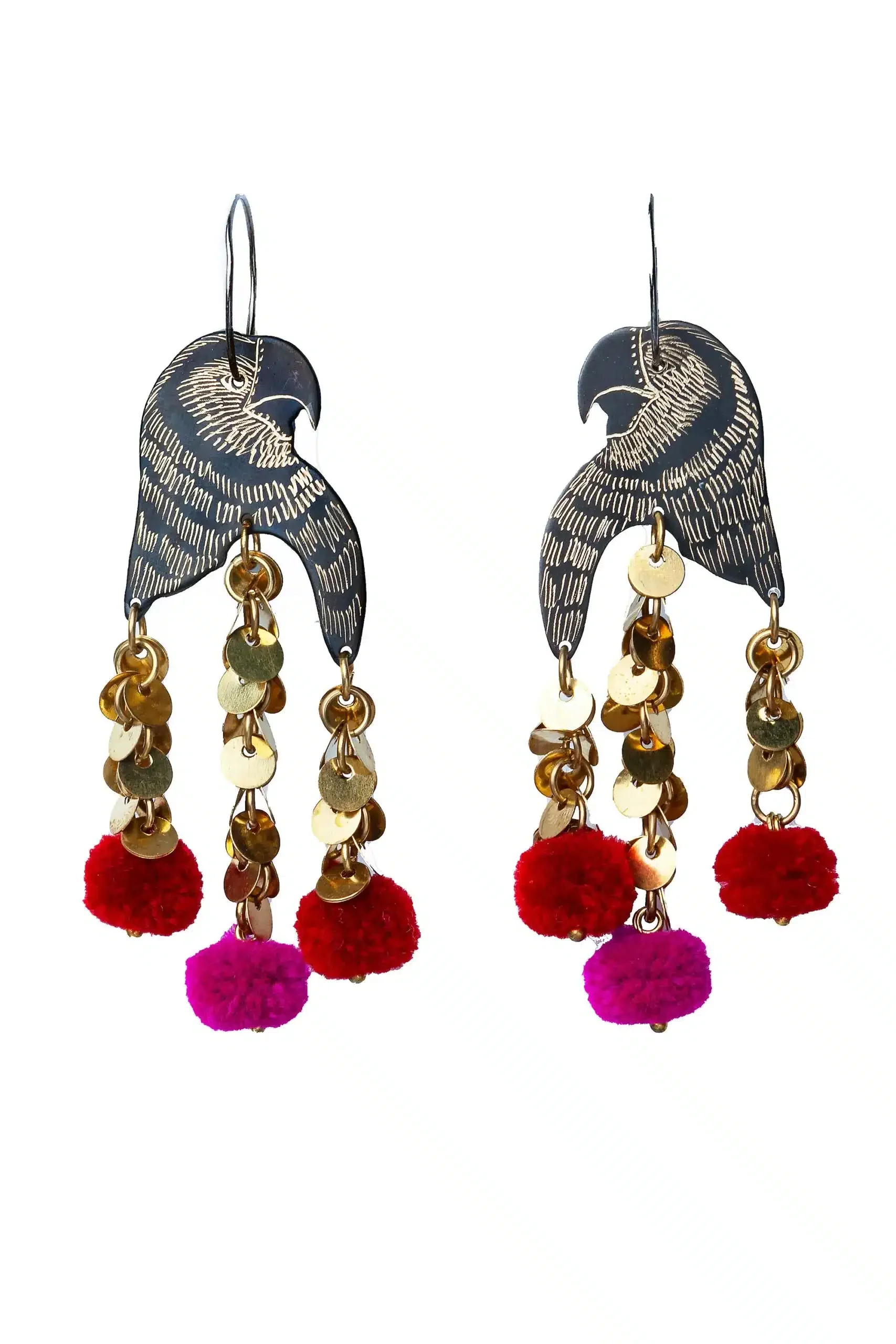 Handmade Jewellery | Parrot engraved bronze earrings gallery 2