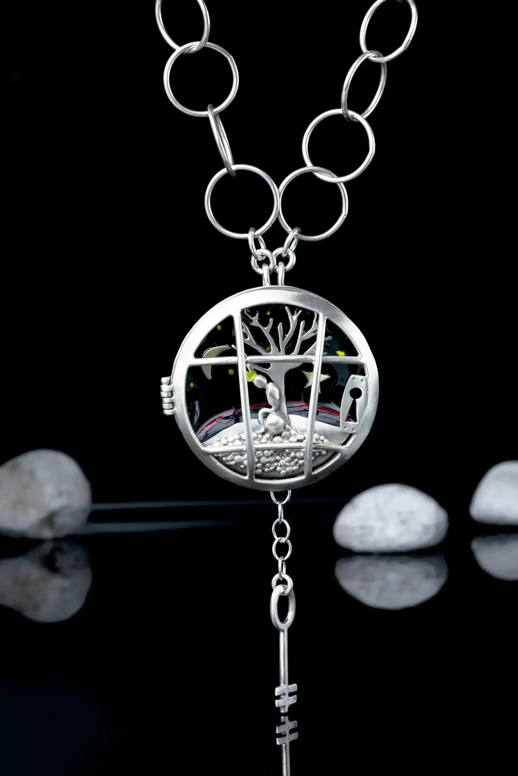 Handmade Jewellery | Little prince silver locker necklace with enamel gallery 1