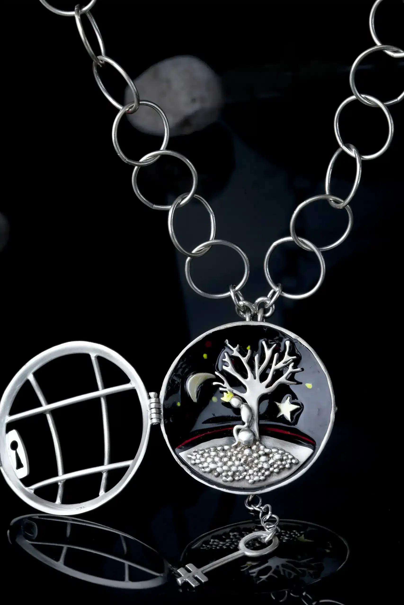 Handmade Jewellery | Little prince silver locker necklace with enamel gallery 2