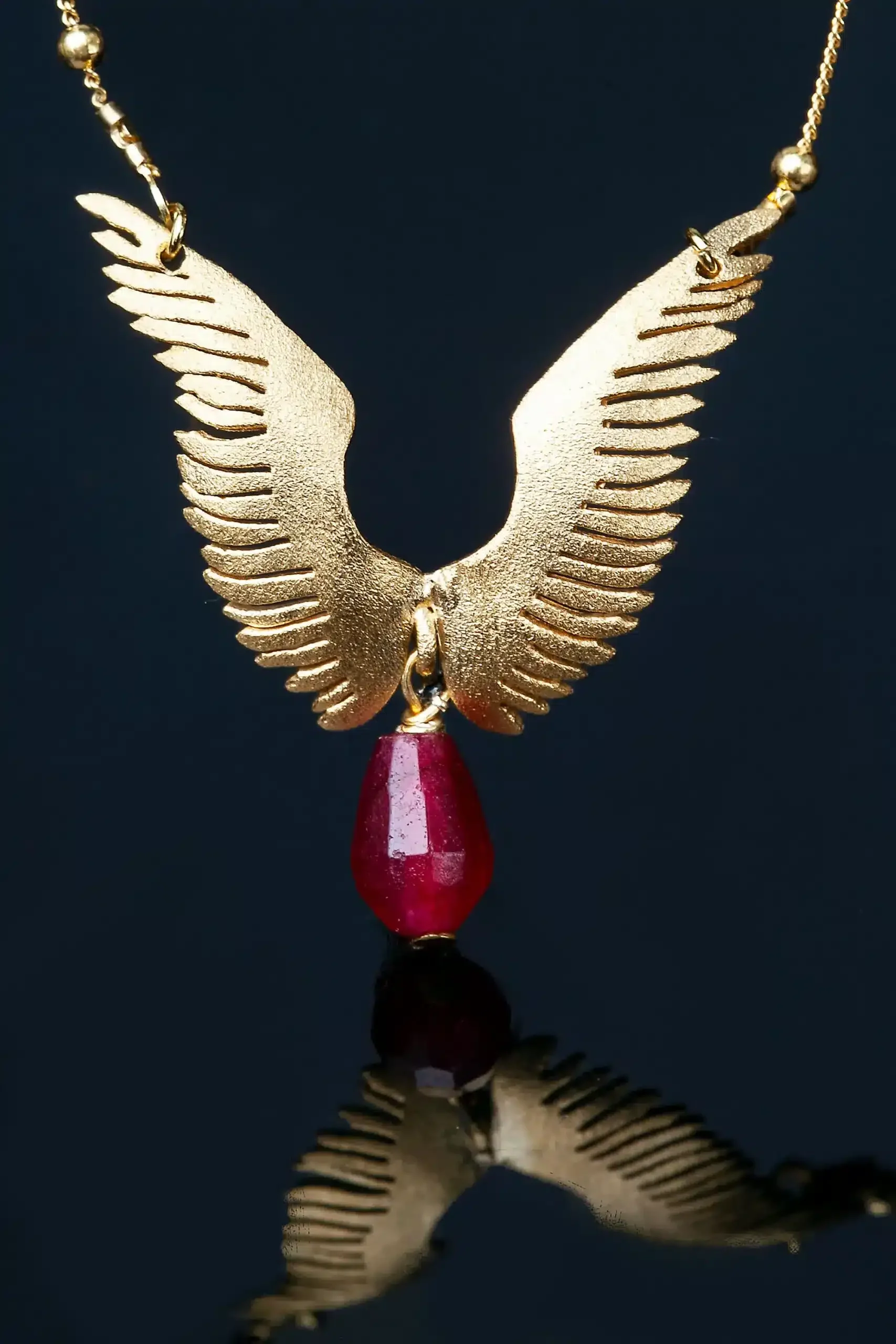 Handmade Jewellery | Angel wings gold plated silver necklace with agate gallery 2