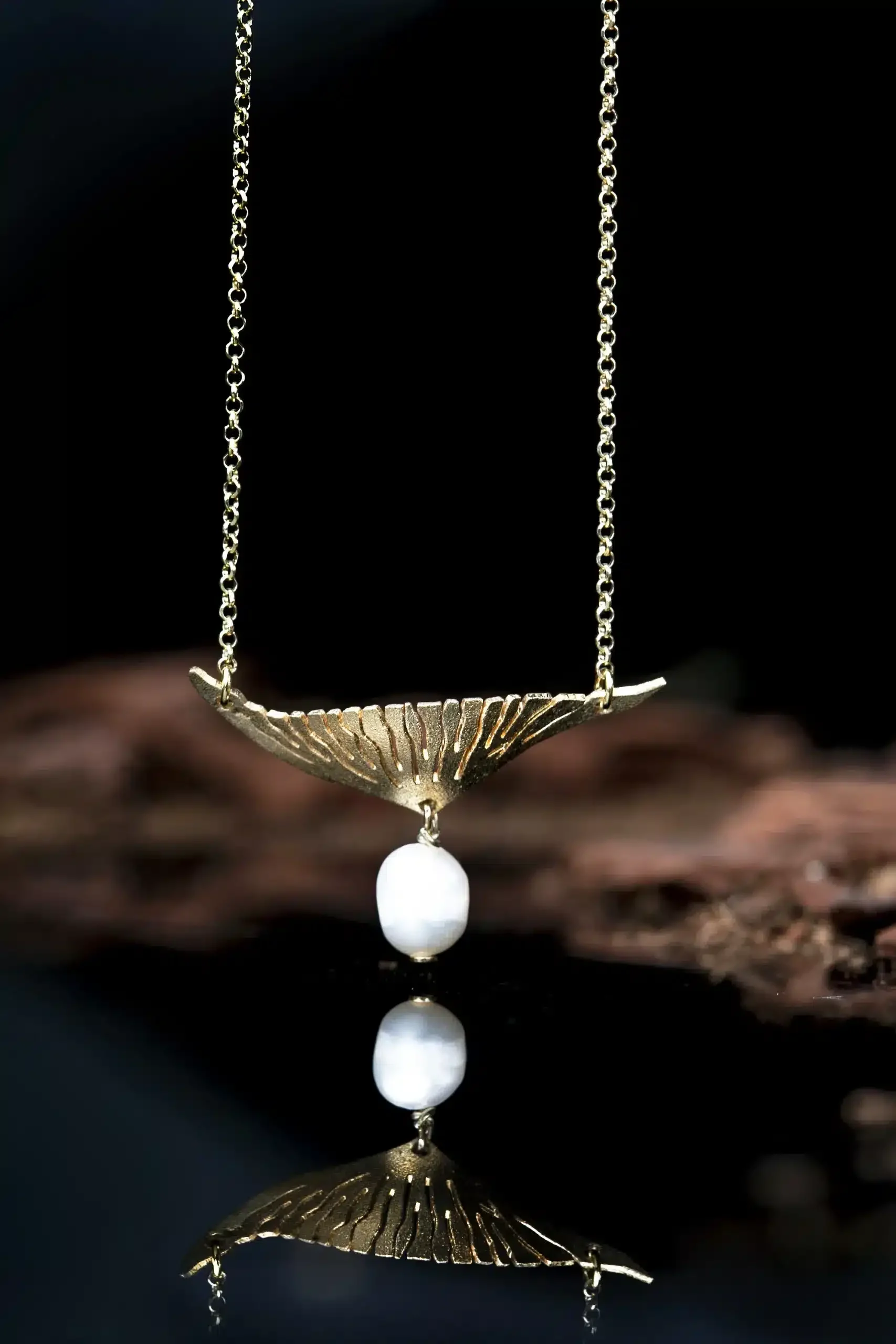 Handmade Jewellery | Angel wing gold plated silver necklace with pearl gallery 1