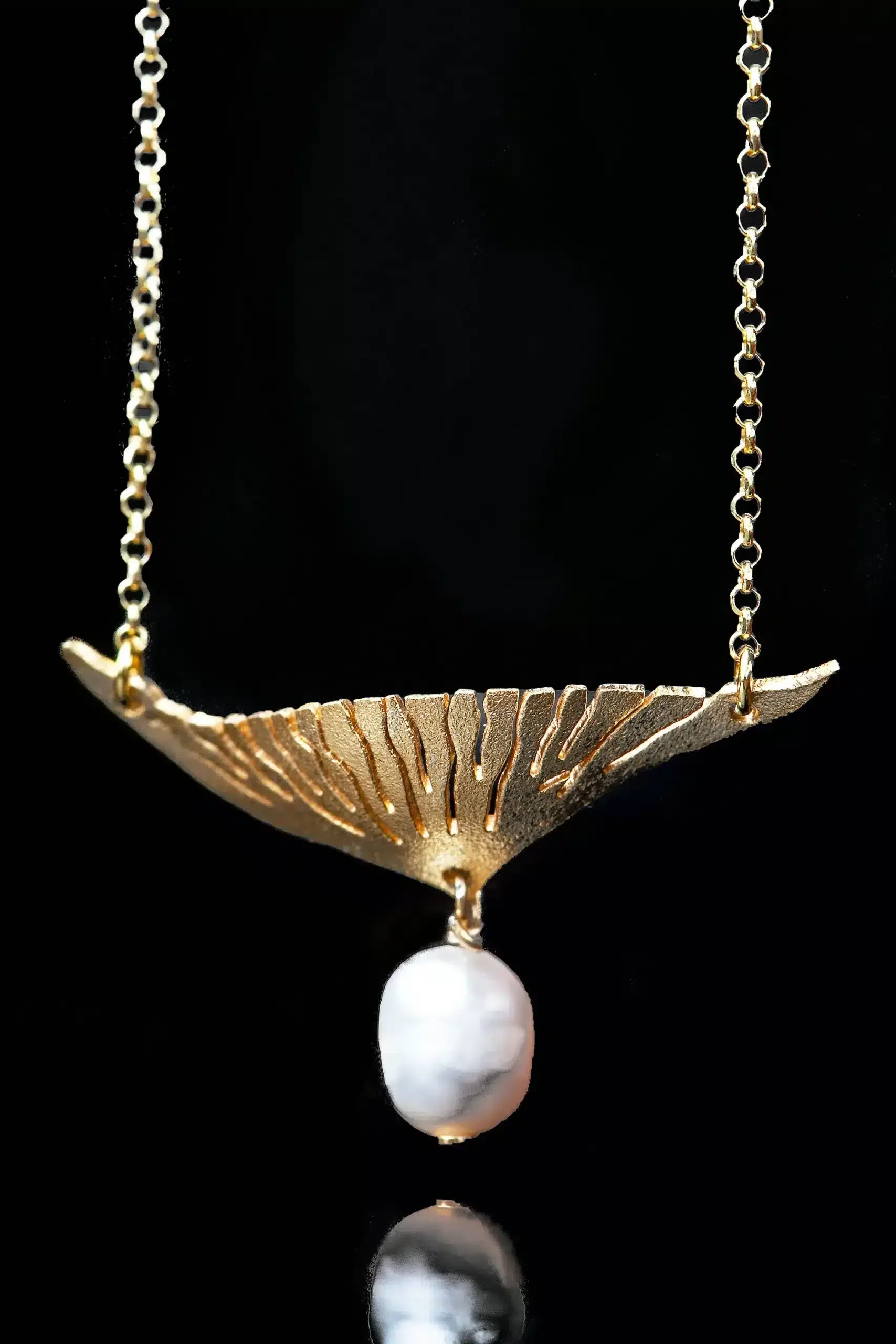 Handmade Jewellery | Angel wing gold plated silver necklace with pearl gallery 2