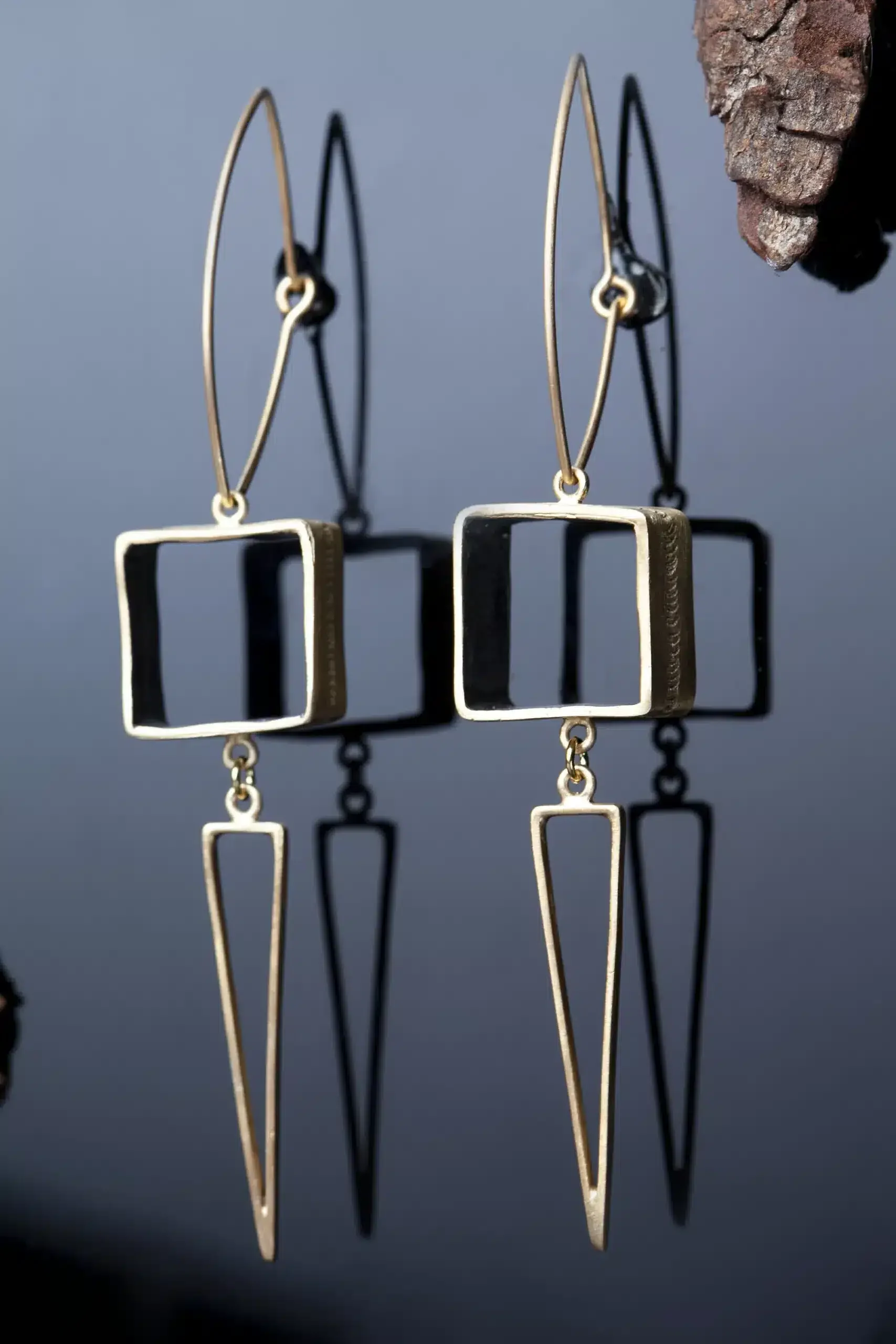 Handmade Jewellery | Geometric gold and black plated silver earrings gallery 1