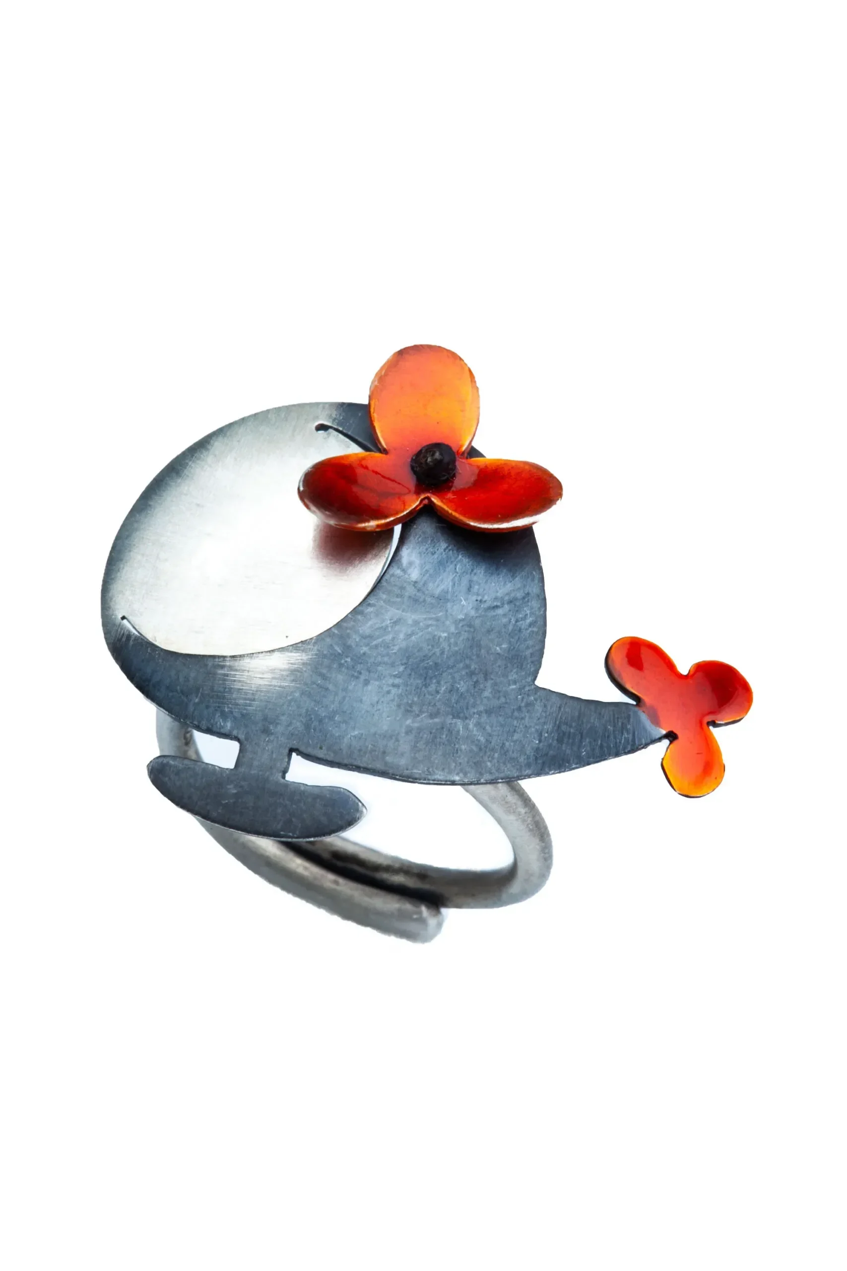 Handmade Jewellery | Helicopter oxidized silver ring with enamel gallery 1