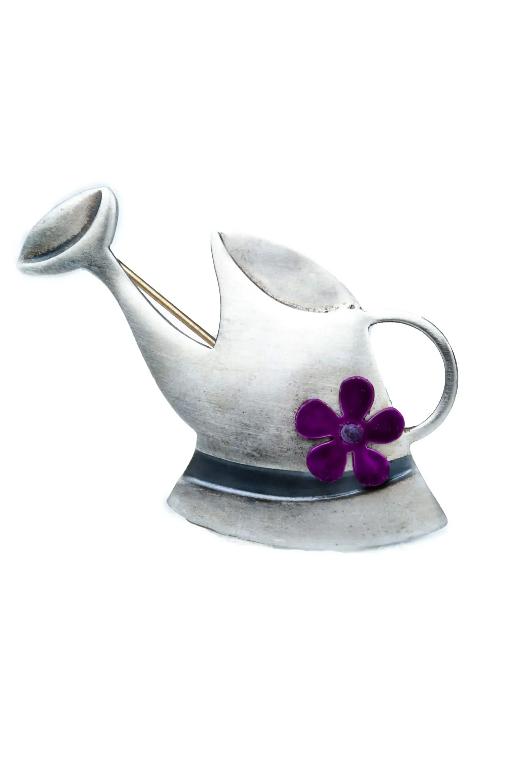 Handmade Jewellery | Watering can silver brooch with enamel main