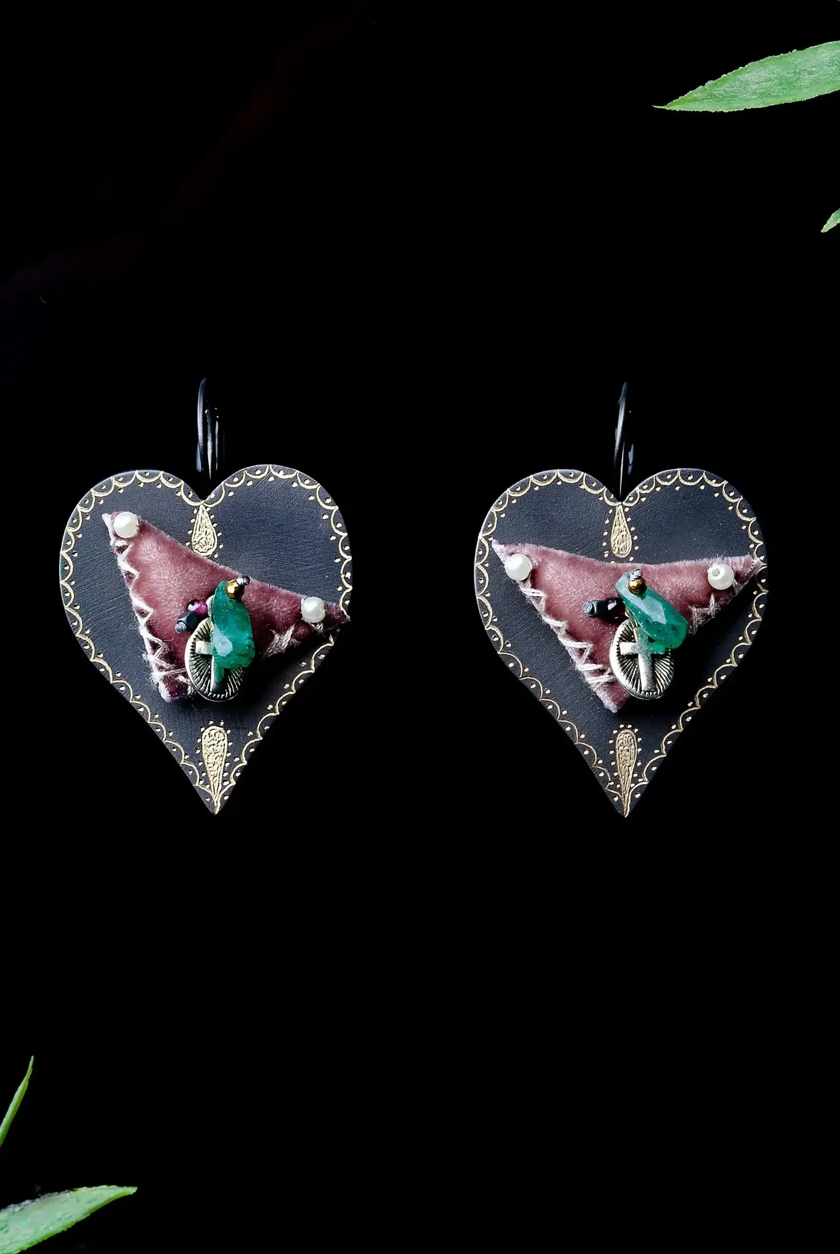 Handmade Jewellery | Heart engraved black bronze earrings gallery 1