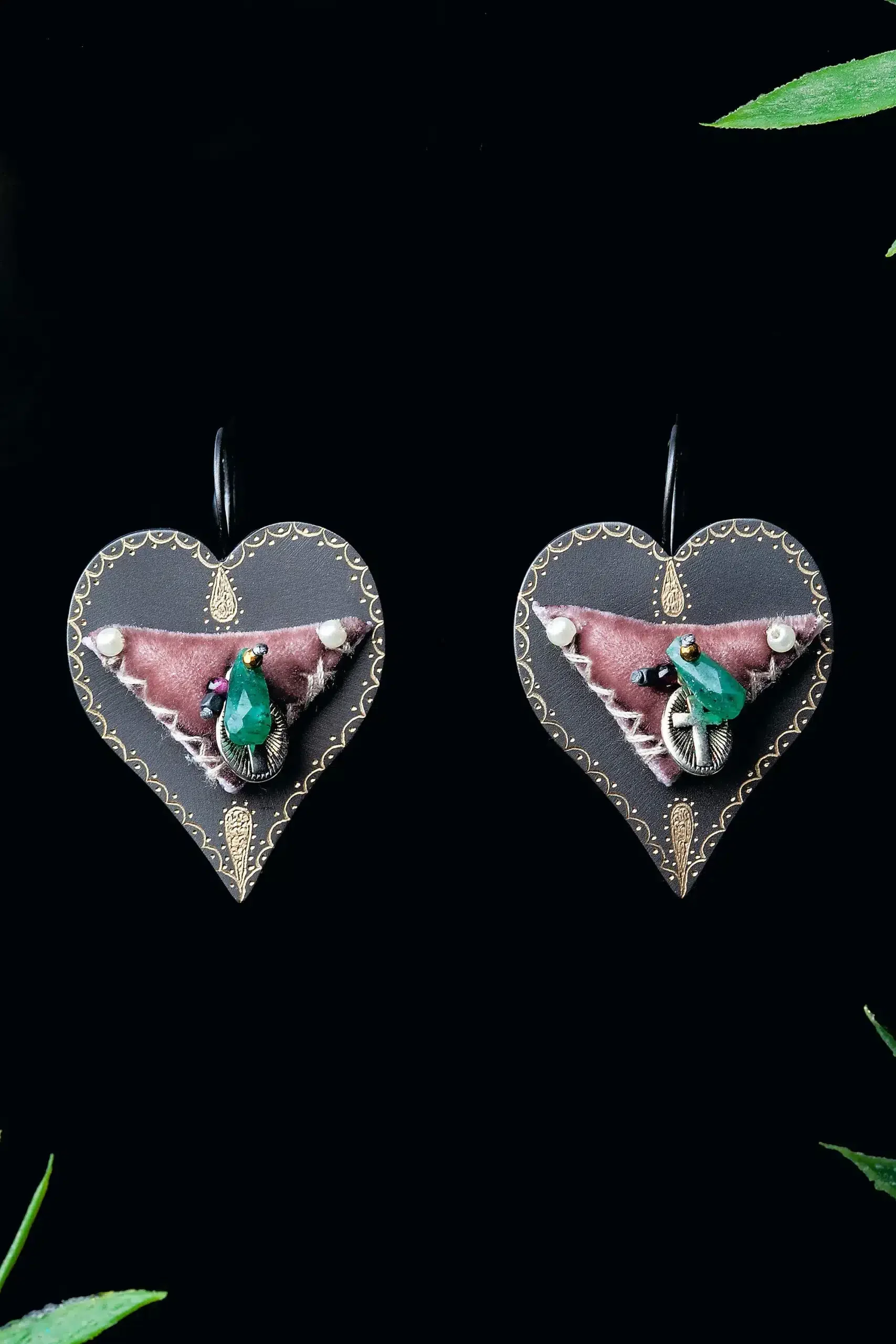 Handmade Jewellery | Heart engraved black bronze earrings gallery 2