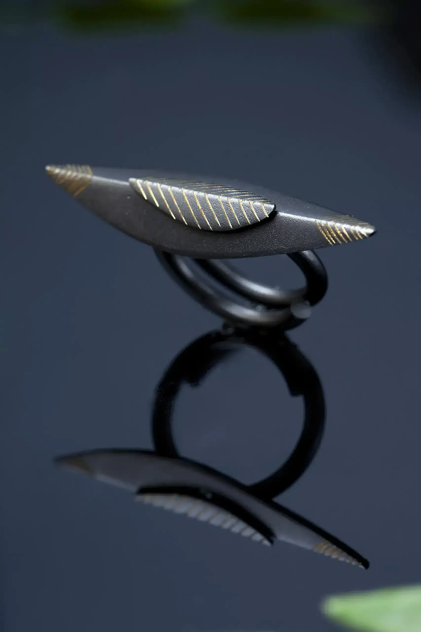 Handmade Jewellery | Black engraved adjustable bronze ring gallery 1