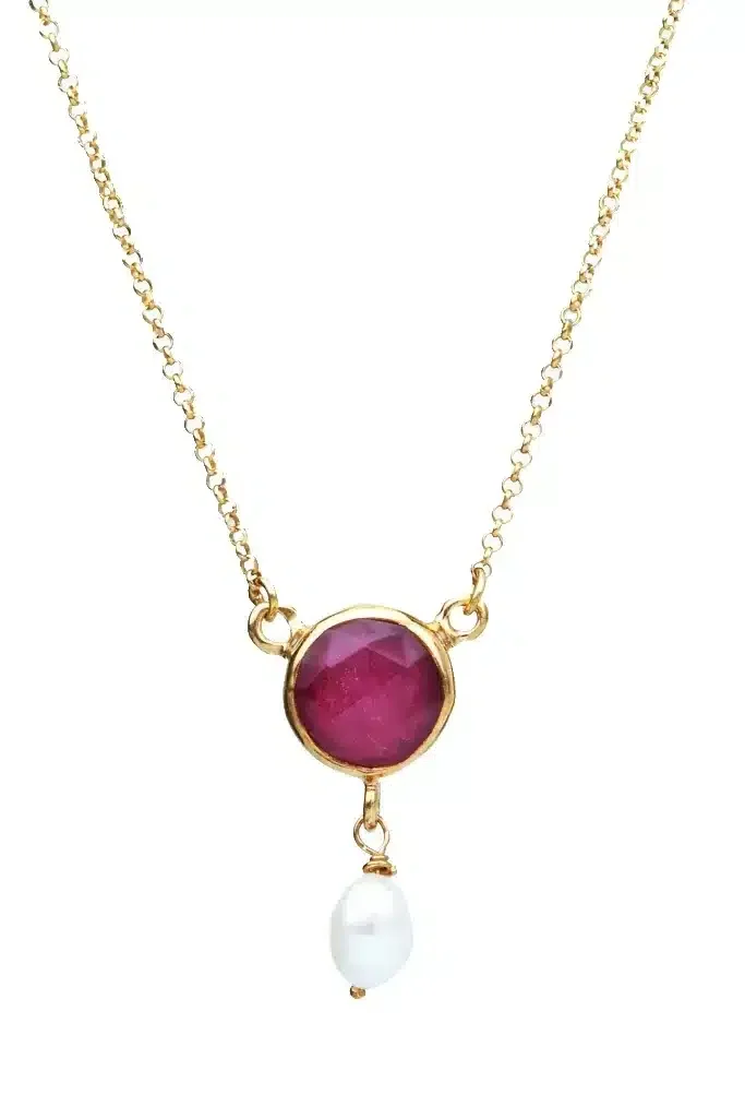 Handmade Jewellery | Ruby gold plated silver necklace main