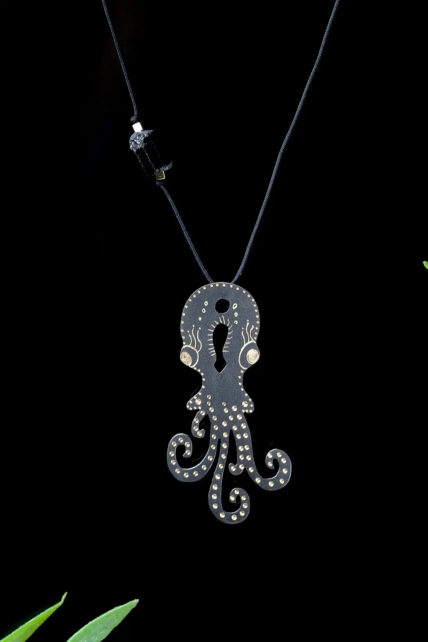 Handmade Jewellery | Octopus engraved black bronze necklace gallery 1