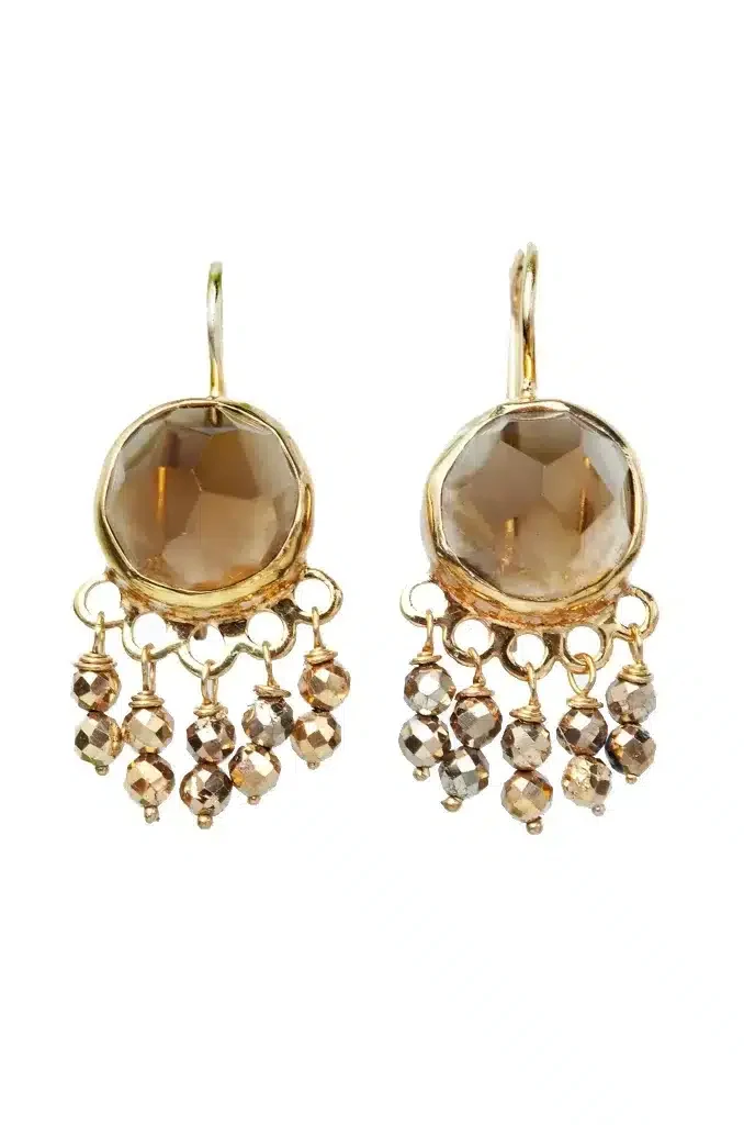 Handmade Jewellery | Whisky quartz gold plated silver earrings main