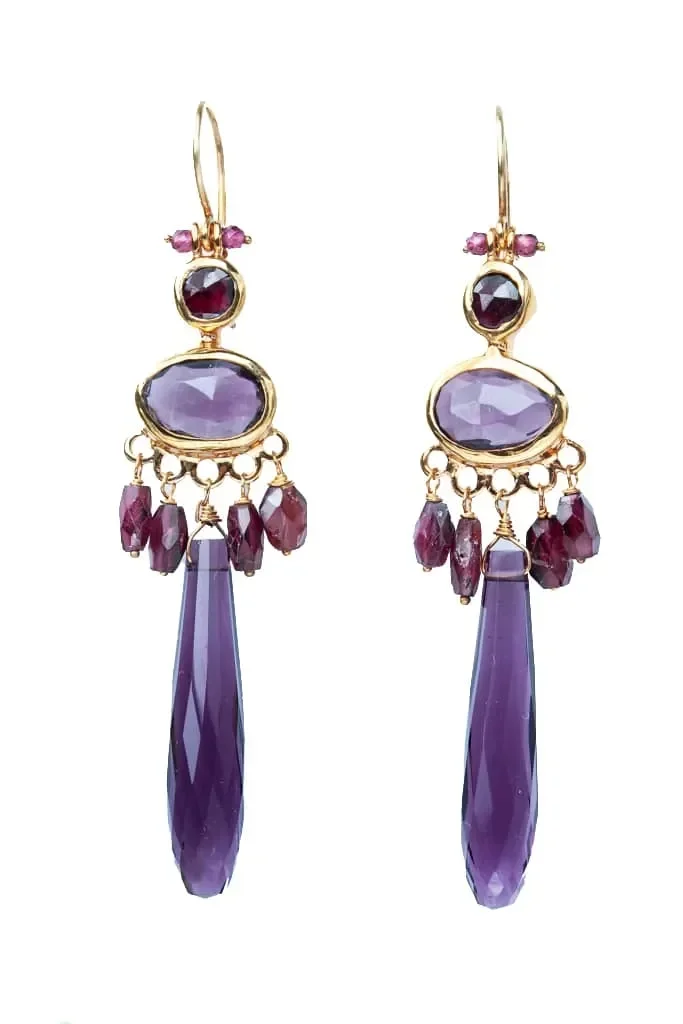 Handmade Jewellery | Amethyst gold plated silver earrings main