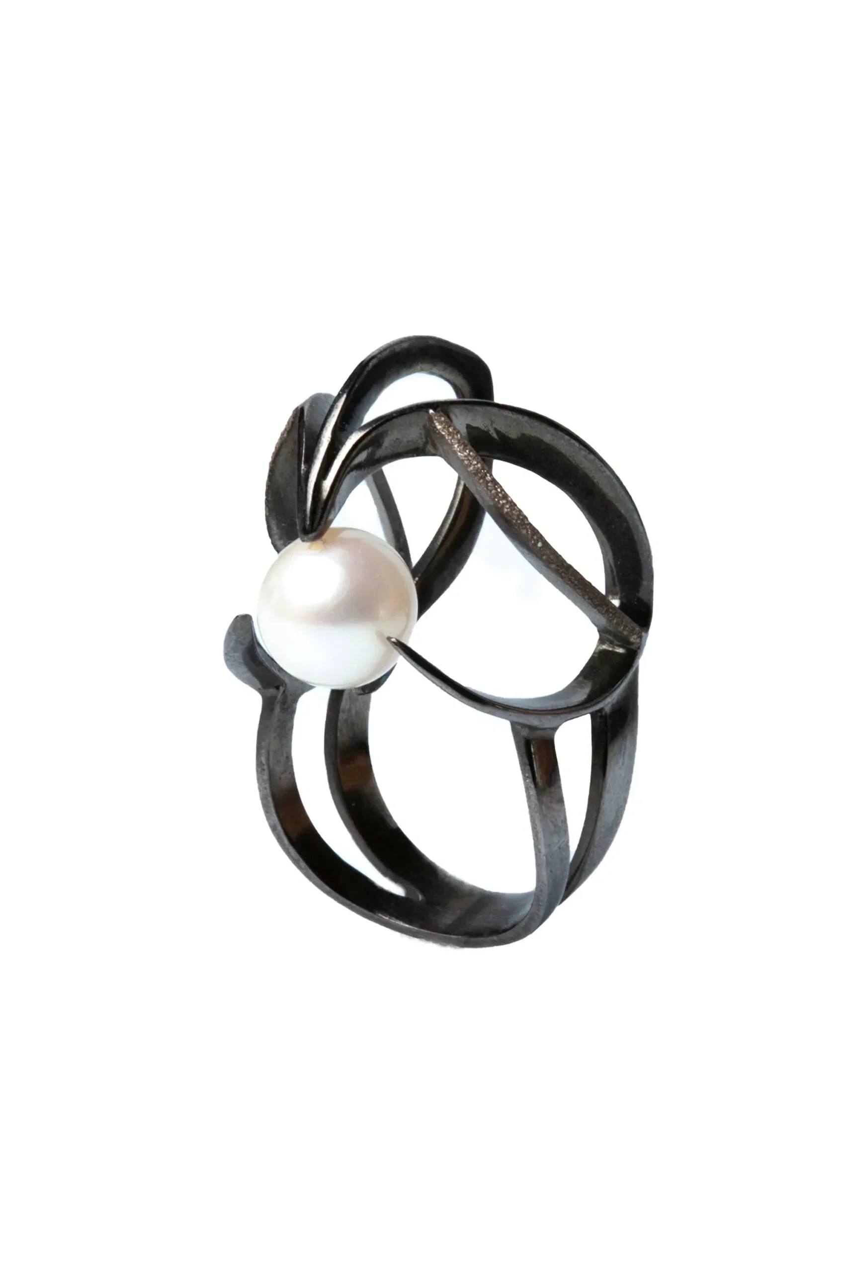 Handmade Jewellery | Silver ring, black rhodium plated with pearl and diamond dust main