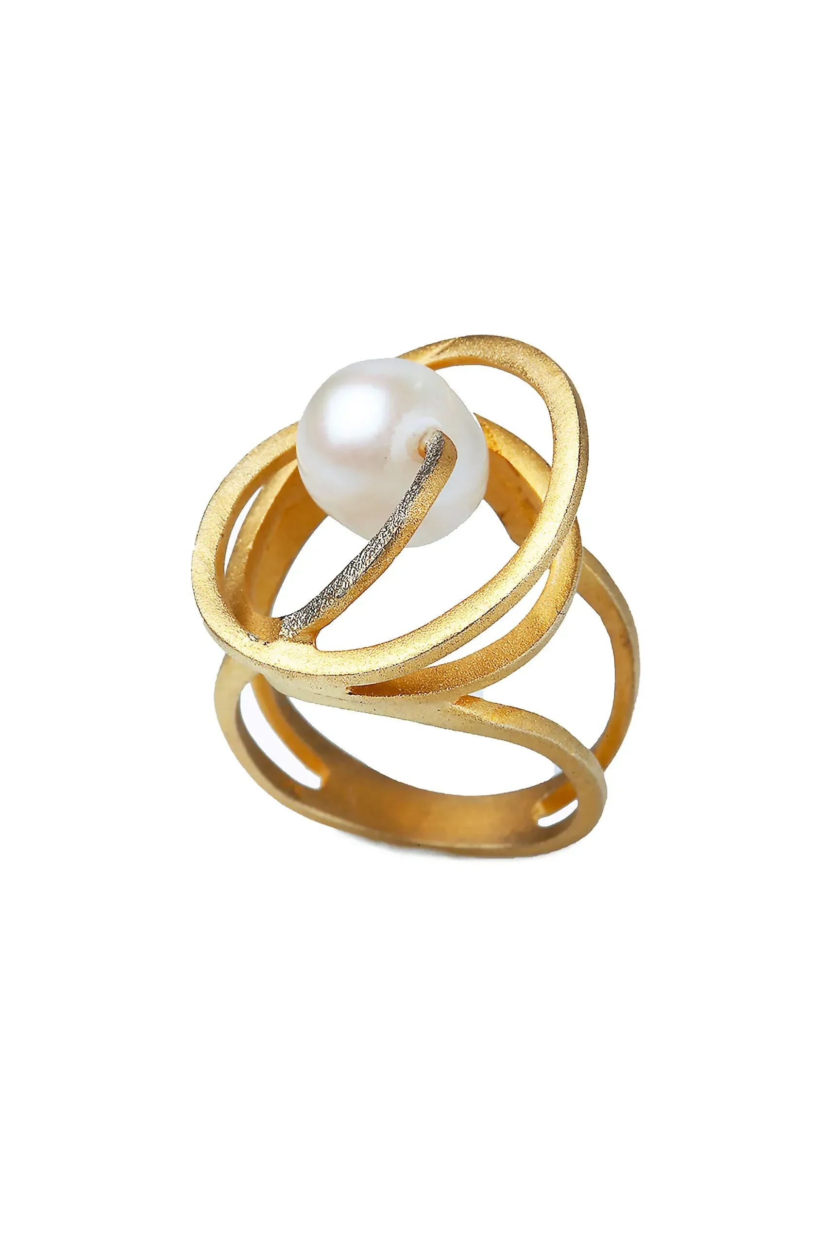 Handmade Jewellery | Gold plated silver ring with diamond dust and pearl main