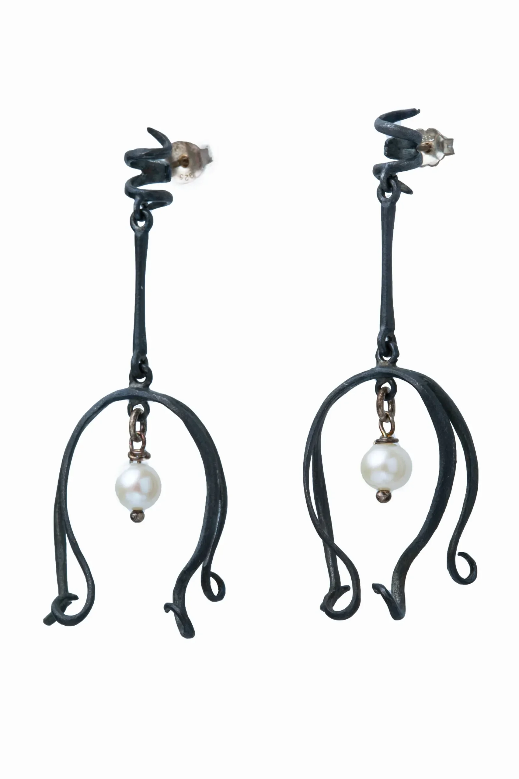 Handmade Jewellery | Silver earrings, black rhodium plated with pearls gallery 1