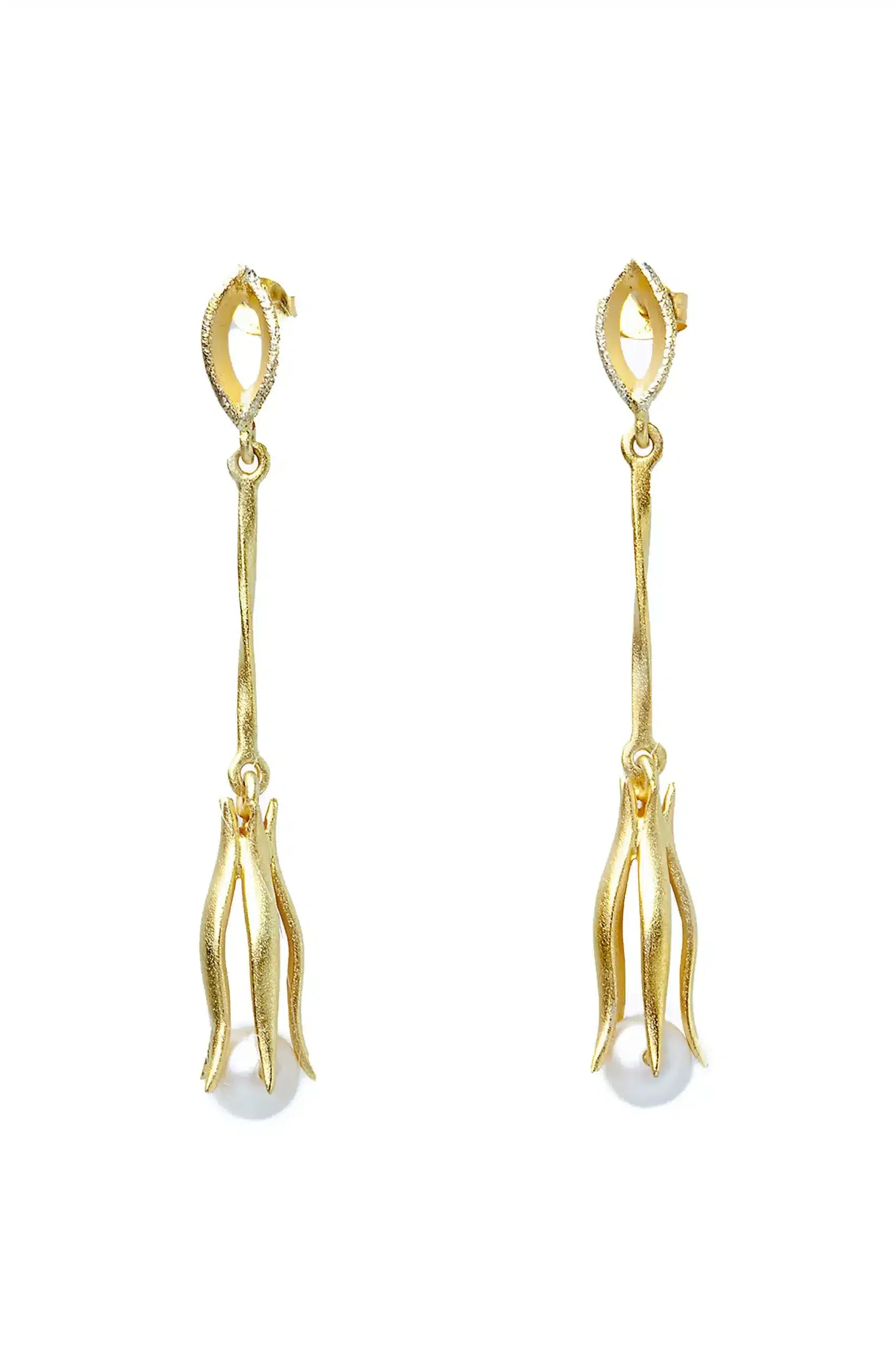 Handmade Jewellery | Gold plated silver earrings with pearls and diamond dust main