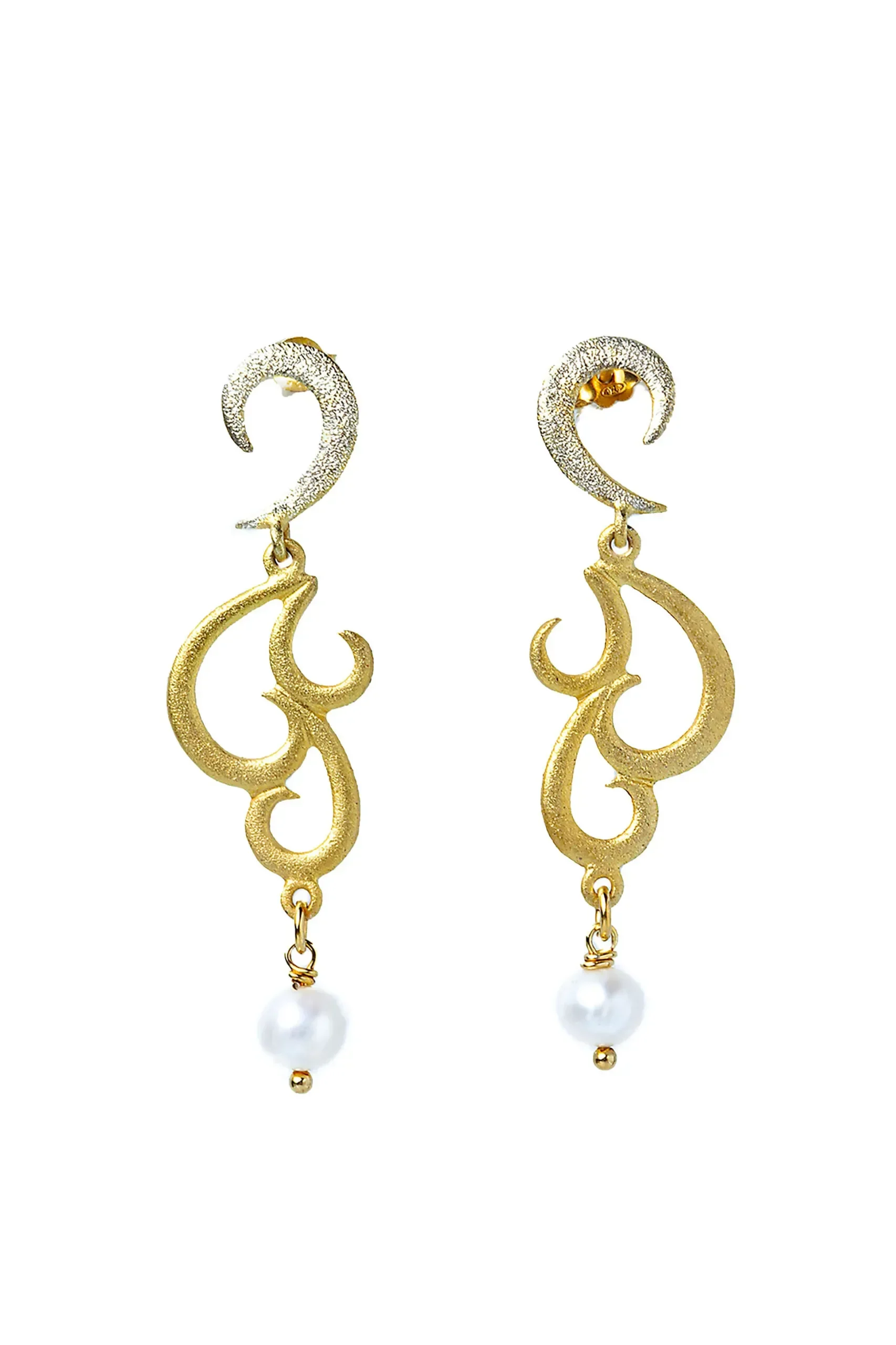 Handmade Jewellery | Gold plated silver earrings with pearls and diamond dust main