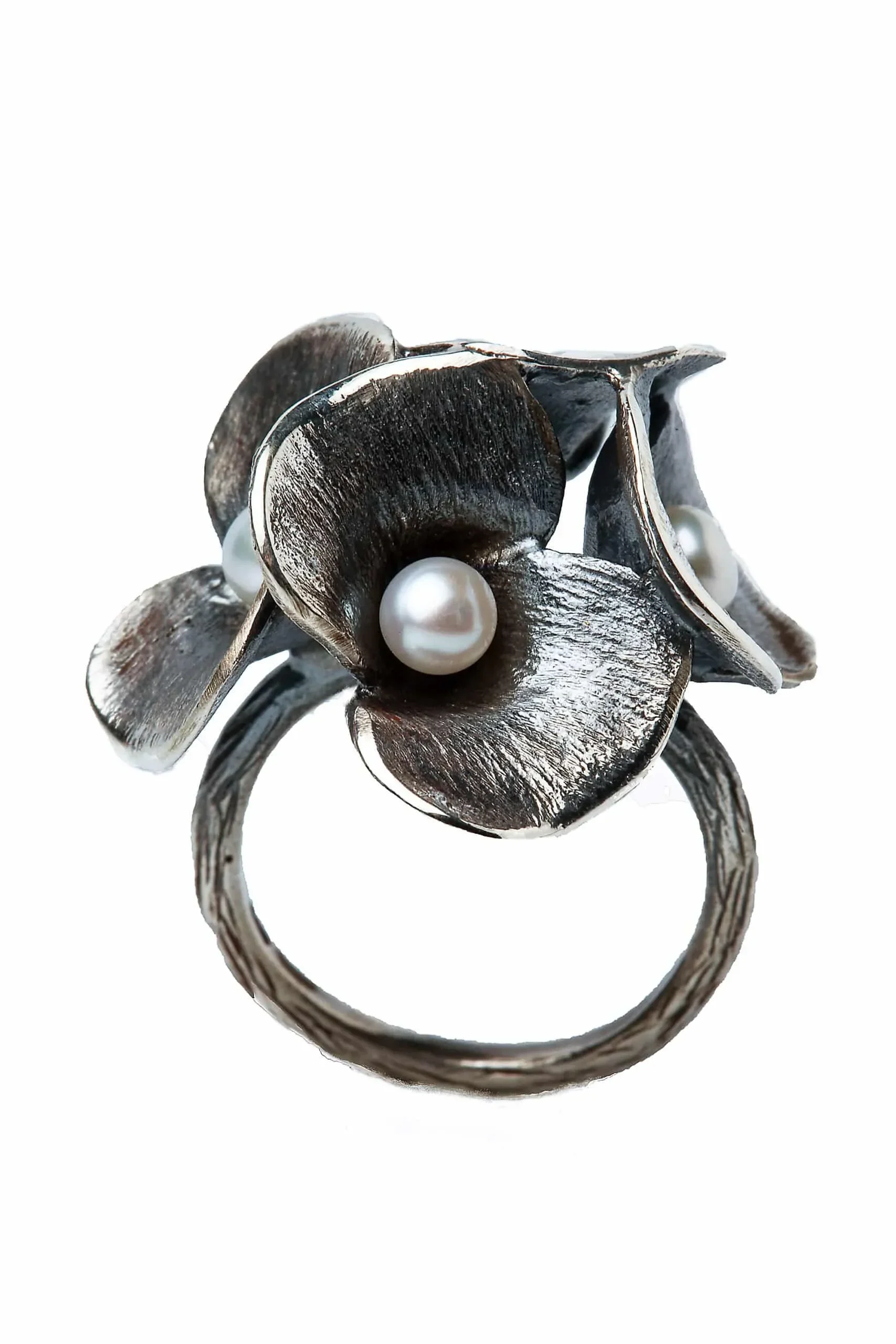 Handmade Jewellery | Oxidized silver ring with pearls main