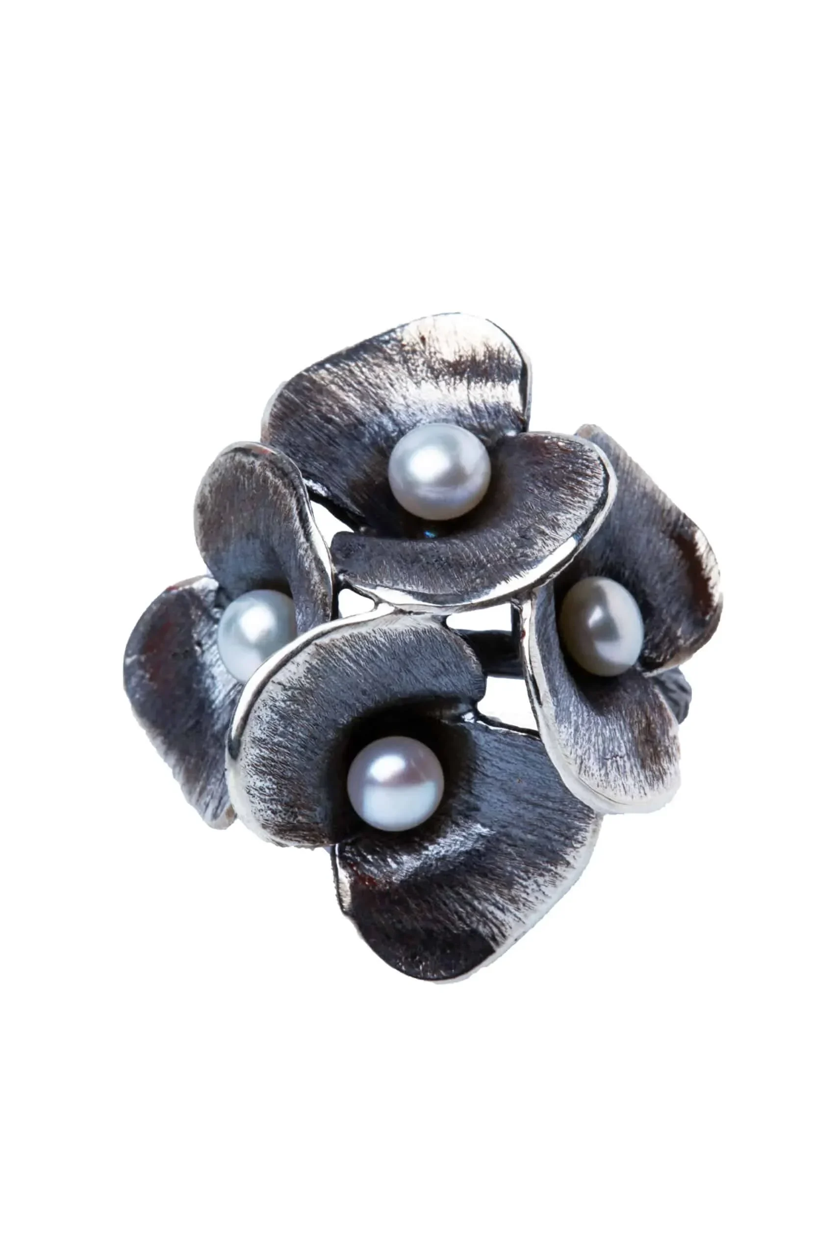 Handmade Jewellery | Oxidized silver ring with pearls gallery 1