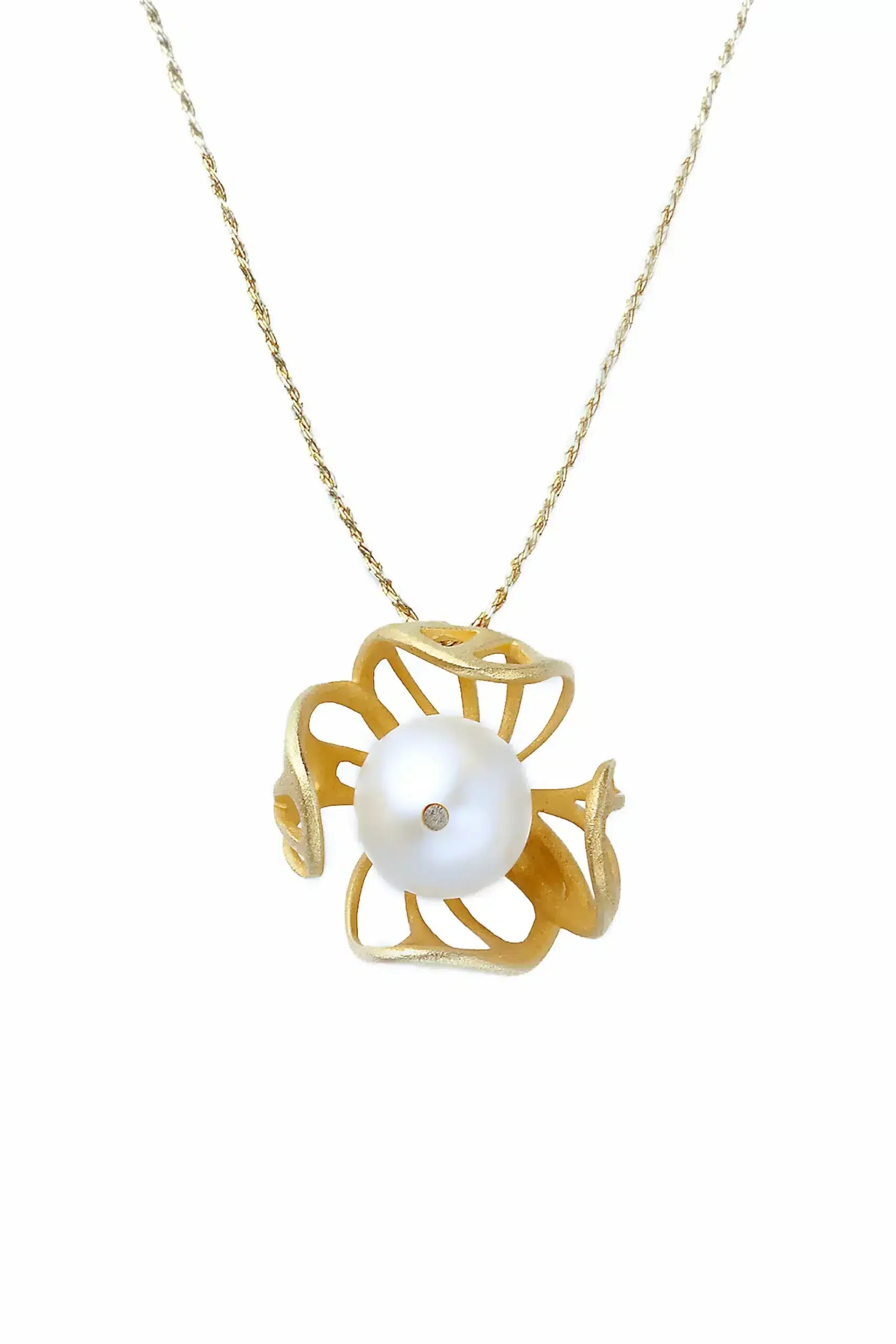 Handmade Jewellery | Silver gold plated flower pendant with pearl and diamond dust main