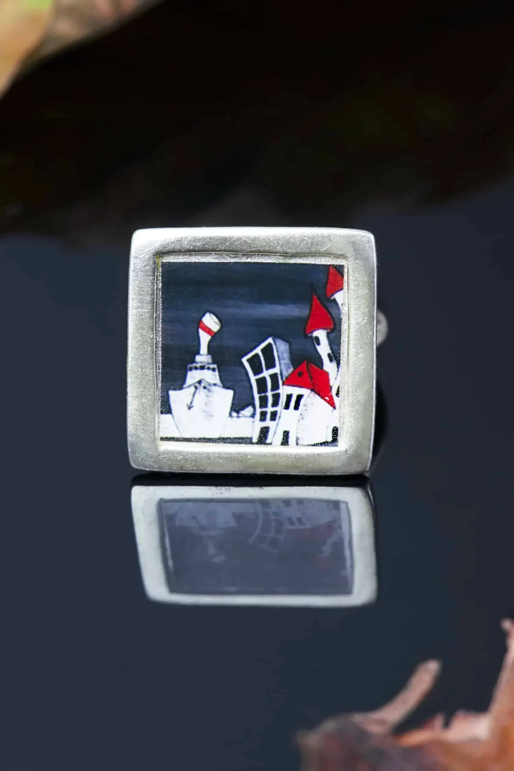 Handmade Jewellery | Square silver ring with inlaid theme gallery 3