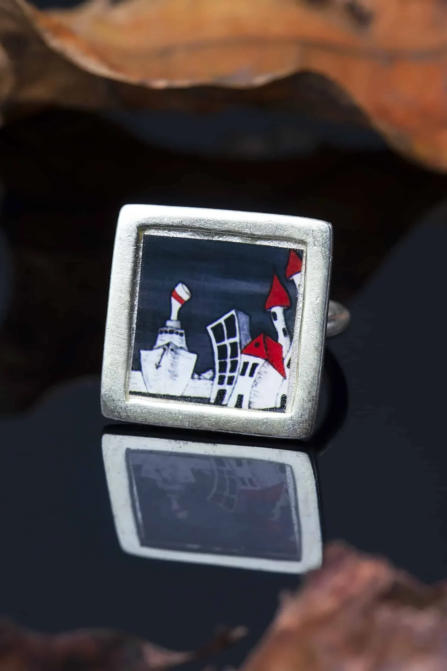 Handmade Jewellery | Square silver ring with inlaid theme gallery 2