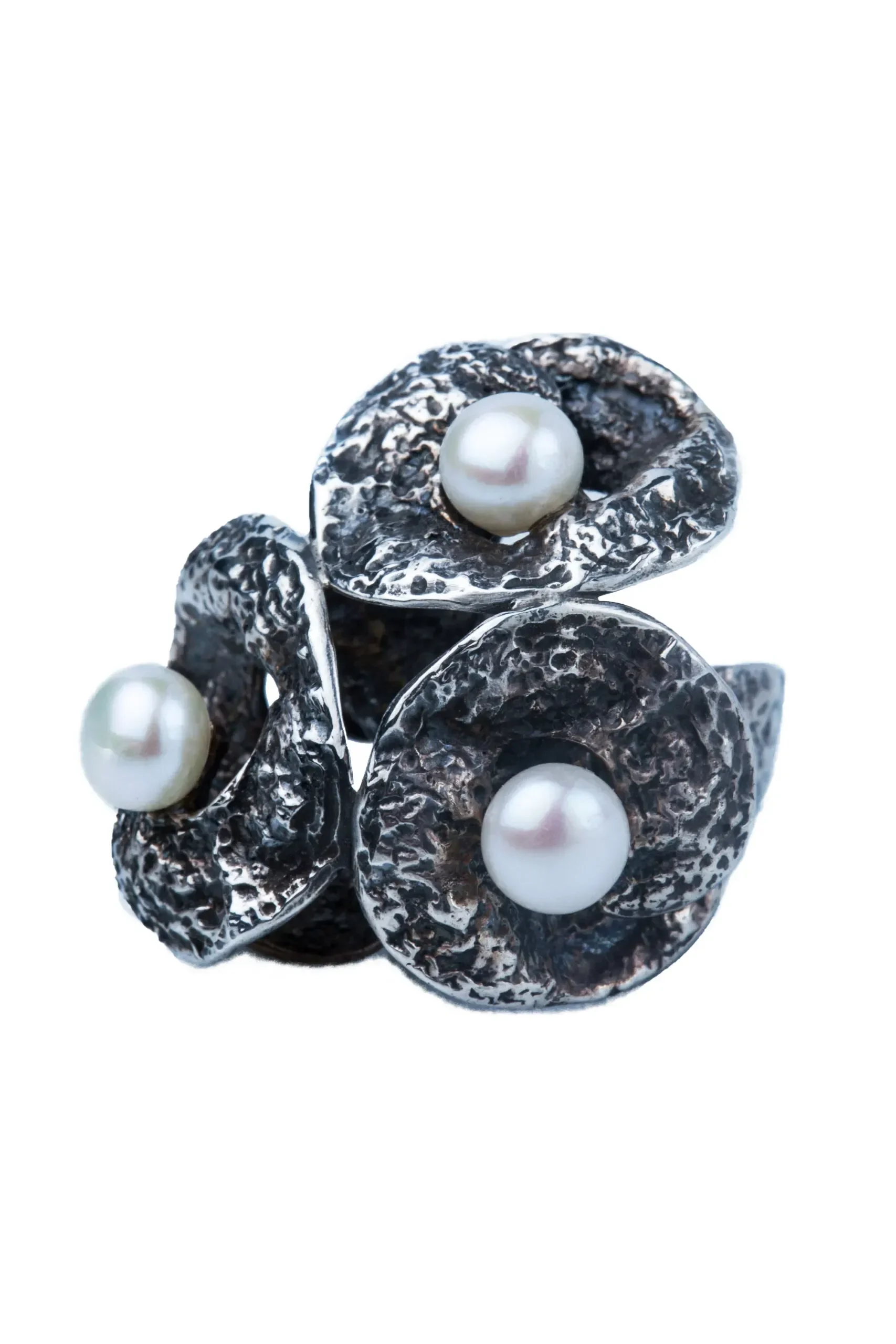 Handmade Jewellery | Oxidized silver ring with pearls gallery 2