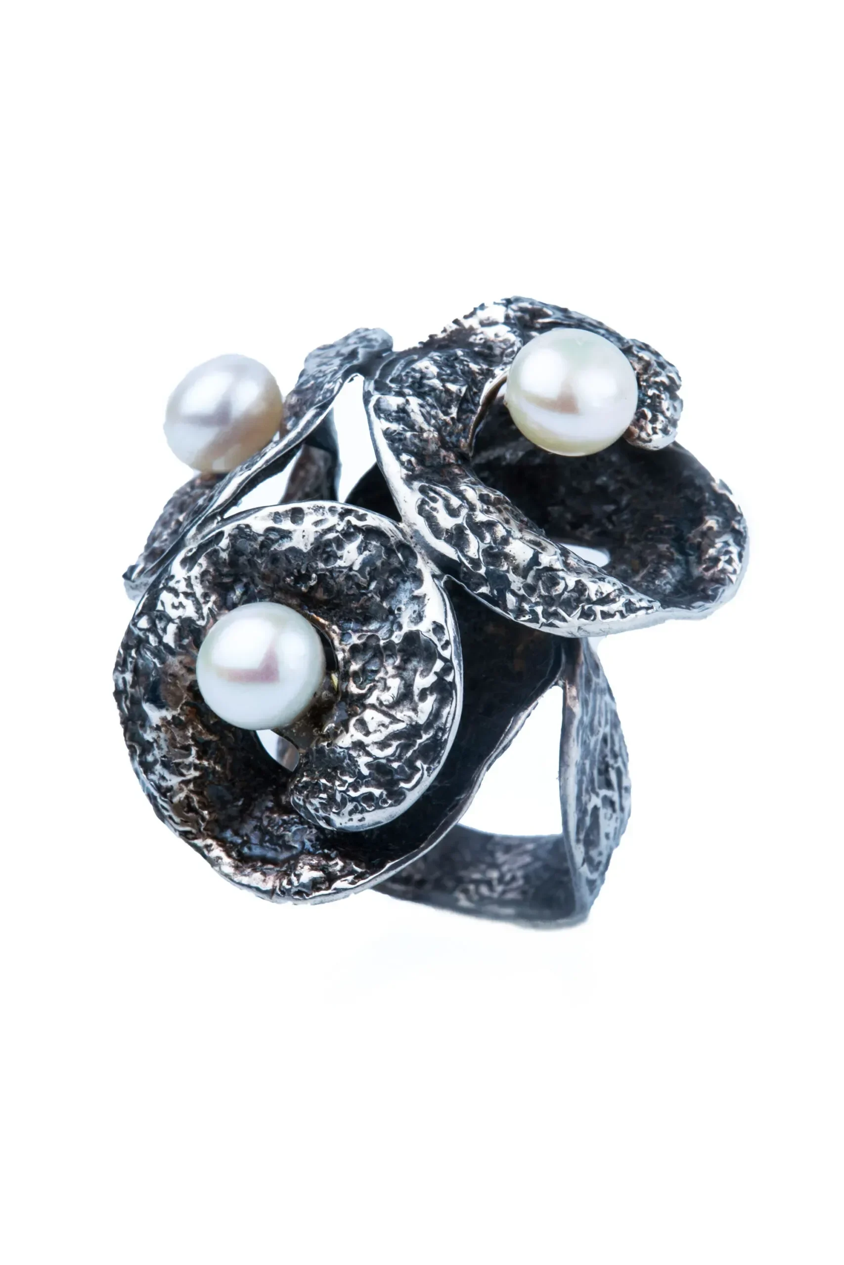 Handmade Jewellery | Oxidized silver ring with pearls main