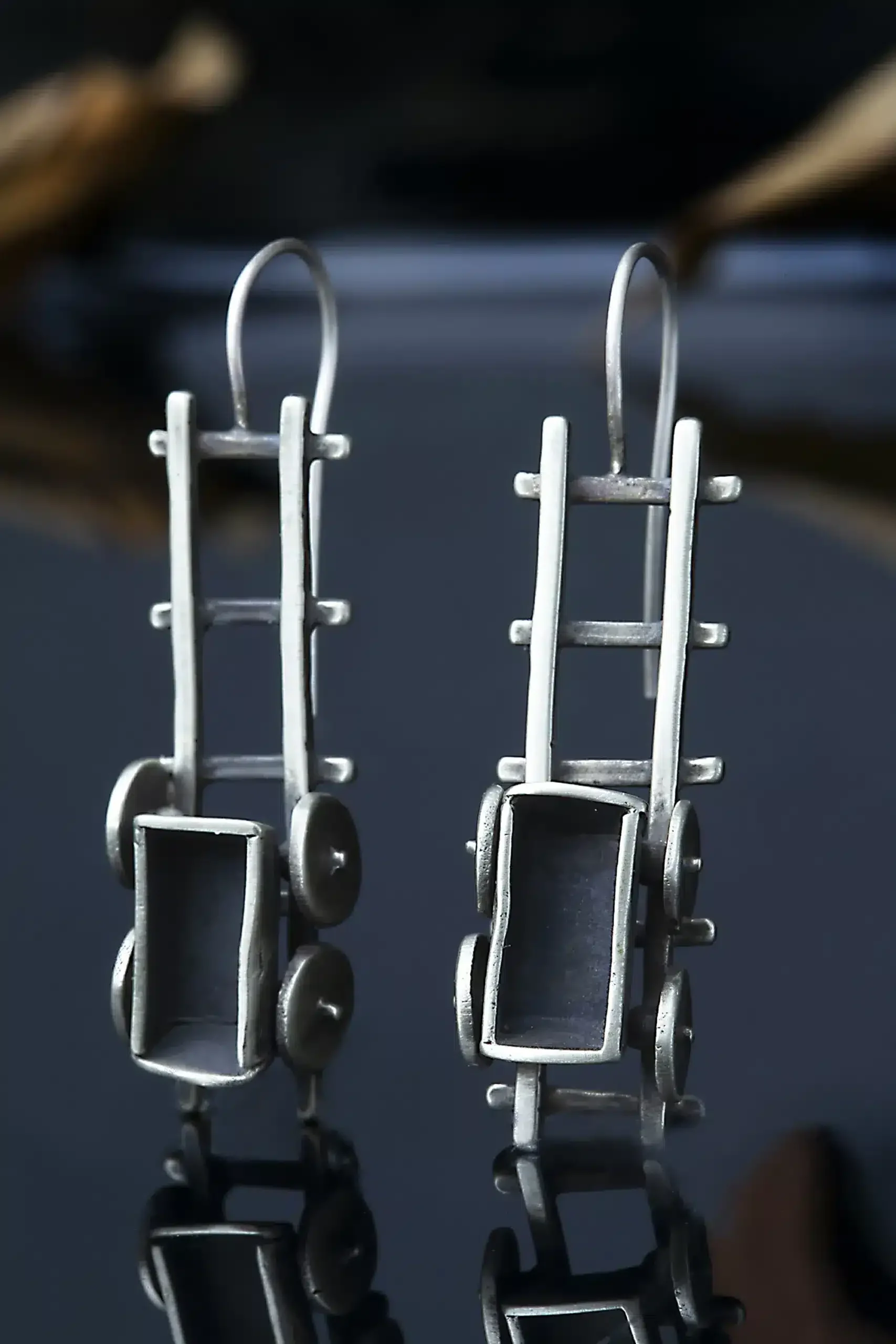 Handmade Jewellery | Little train oxidized silver earrings gallery 1