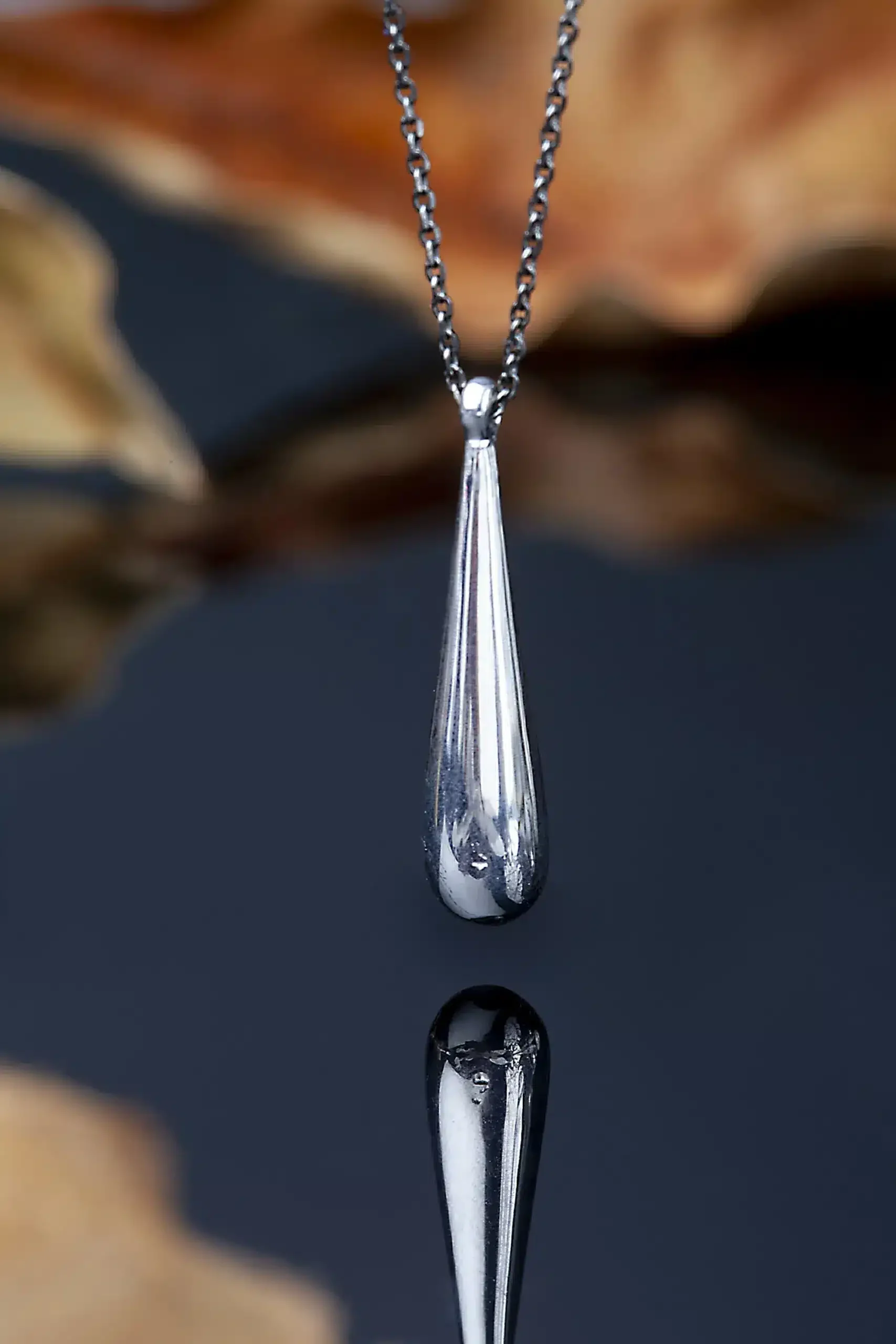 Handmade Jewellery | Drop rhodium plated silver pendant gallery 1